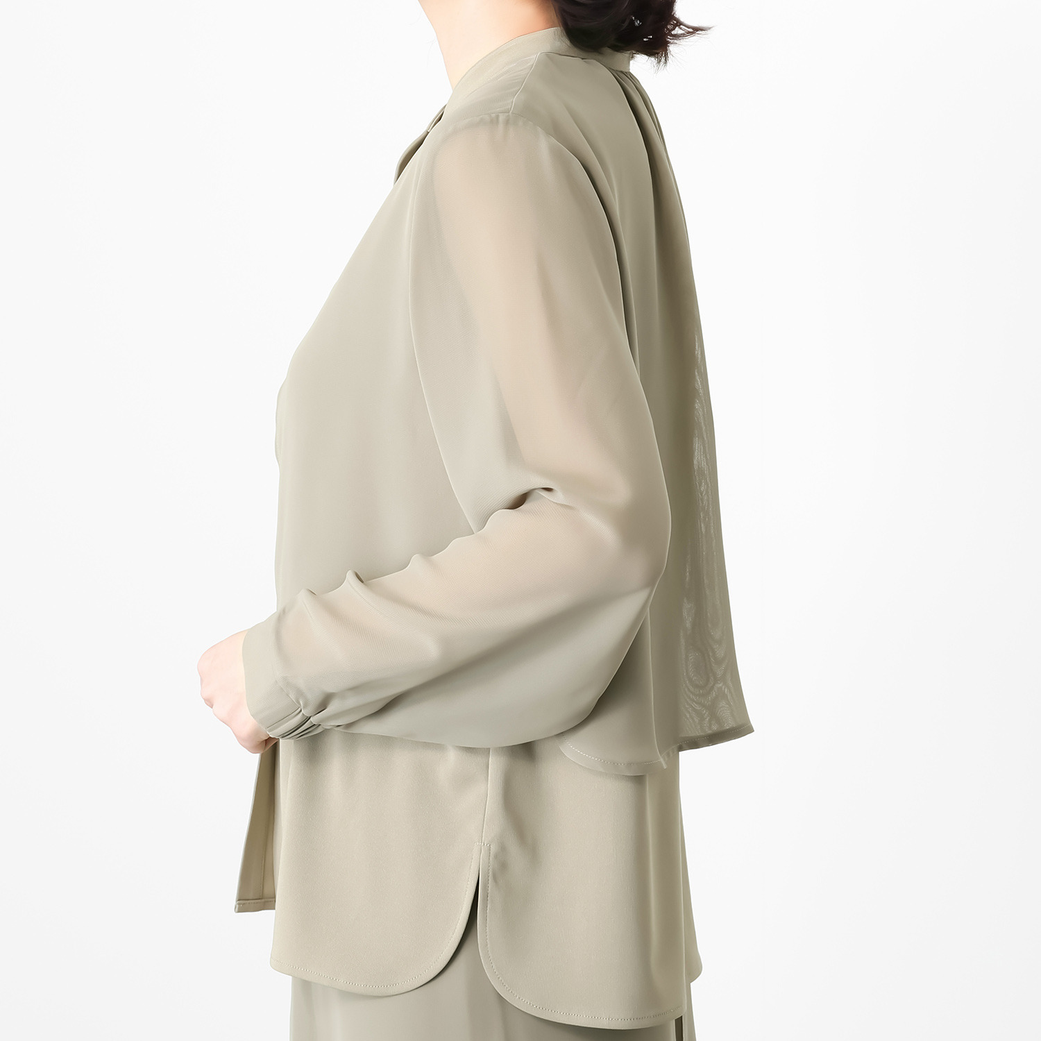 マイジュジュ 一枚で決まる！ インナー強撚ポンチ ジレレイヤード風 シャツブラウス