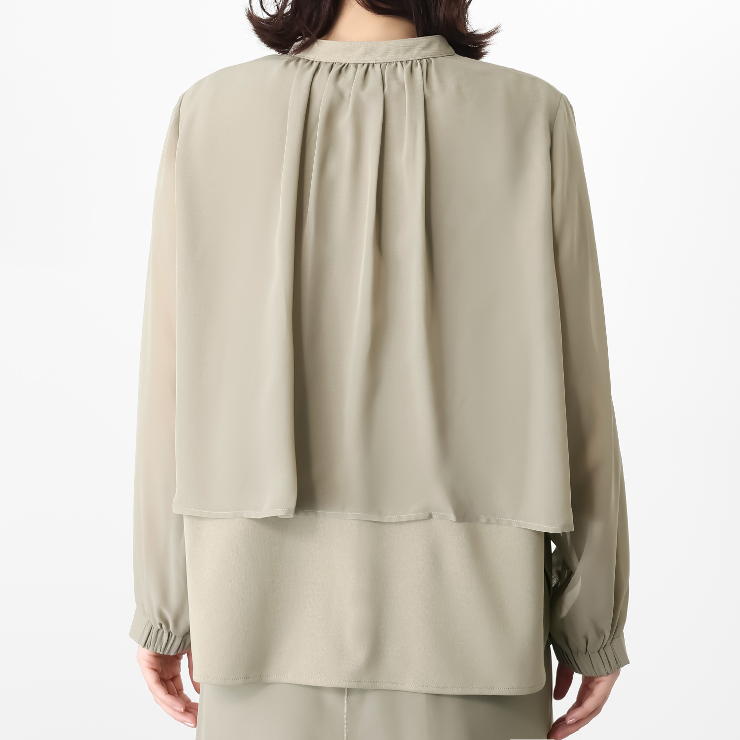 マイジュジュ 一枚で決まる！ インナー強撚ポンチ ジレレイヤード風 シャツブラウス