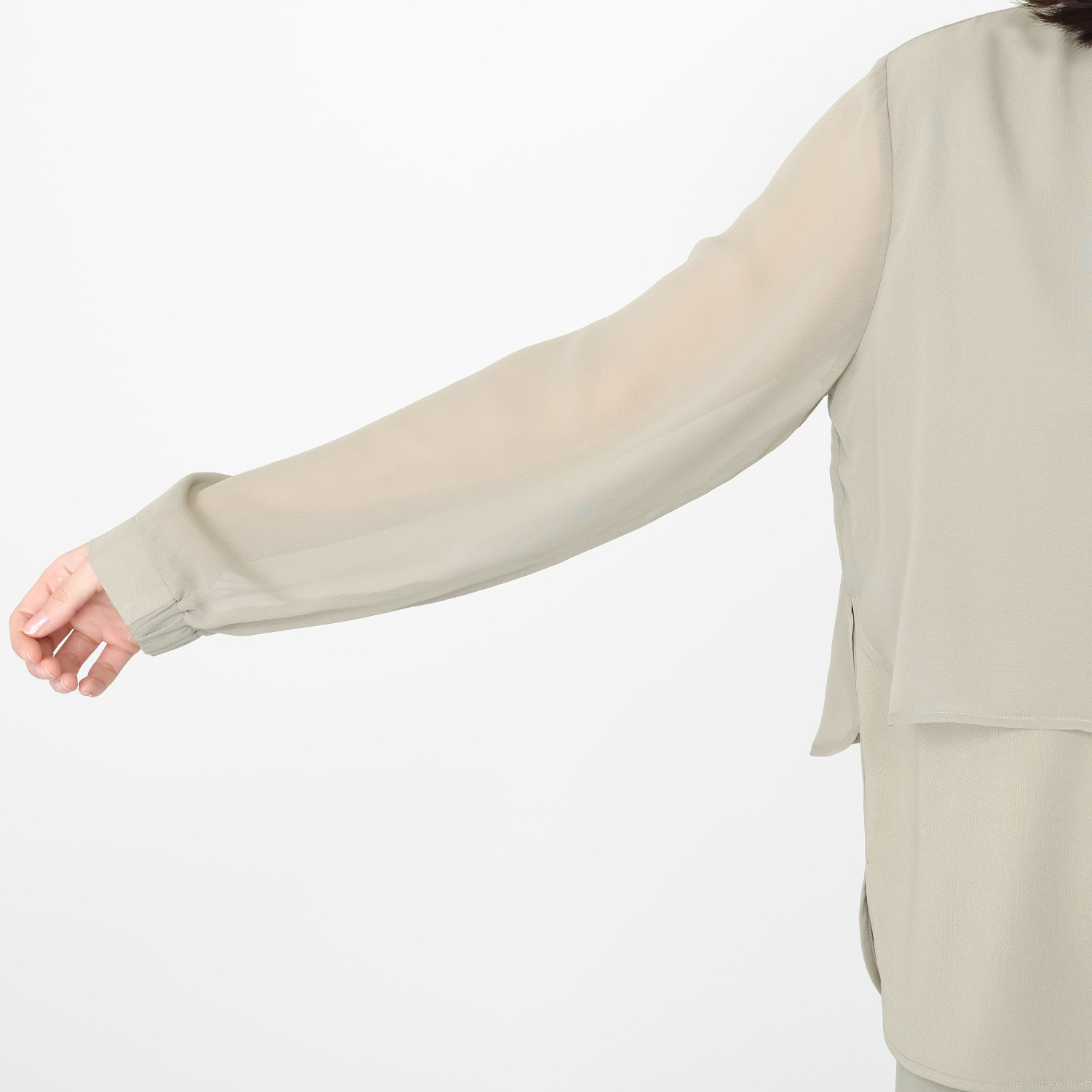 マイジュジュ 一枚で決まる！ インナー強撚ポンチ ジレレイヤード風 シャツブラウス