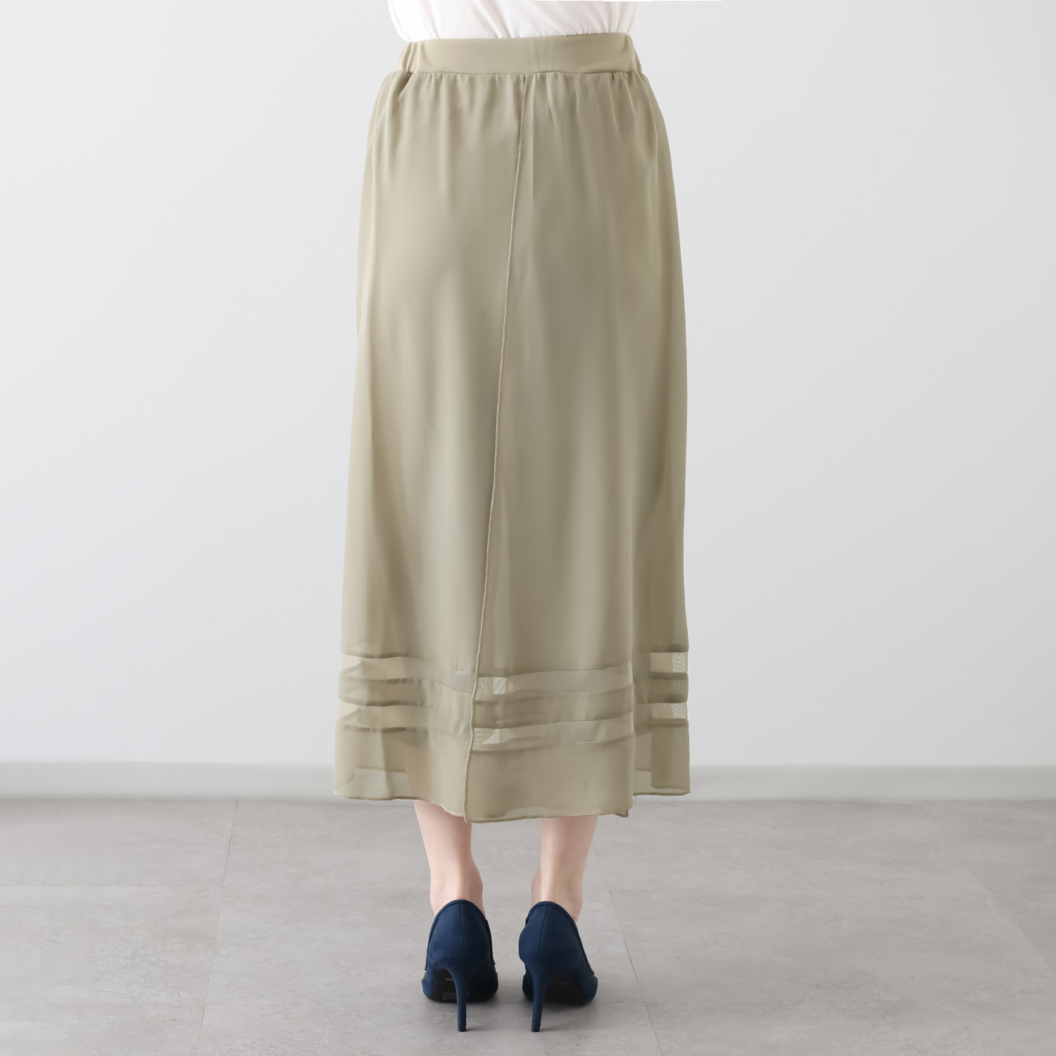 マイジュジュ 一枚で決まる！ インナー強撚ポンチ オーバーシフォン レイヤードパンツ