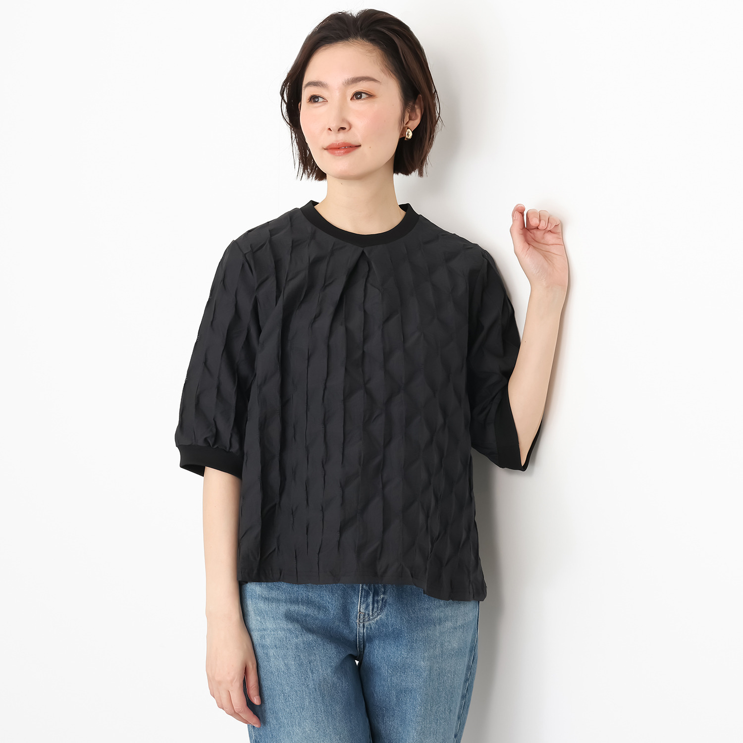 コイビトミサキ 立体シャーリング調 プルオーバーブラウス