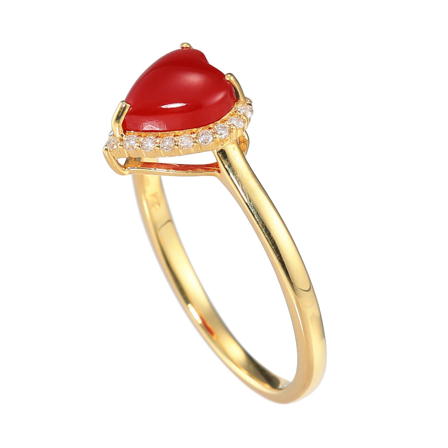 香瑚 １８Ｋ 高知県産血赤珊瑚＆ ダイヤモンド ハートモティーフ リング