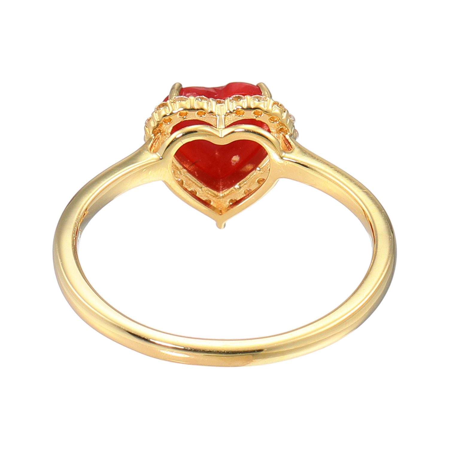 香瑚 １８Ｋ 高知県産血赤珊瑚＆ ダイヤモンド ハートモティーフ リング