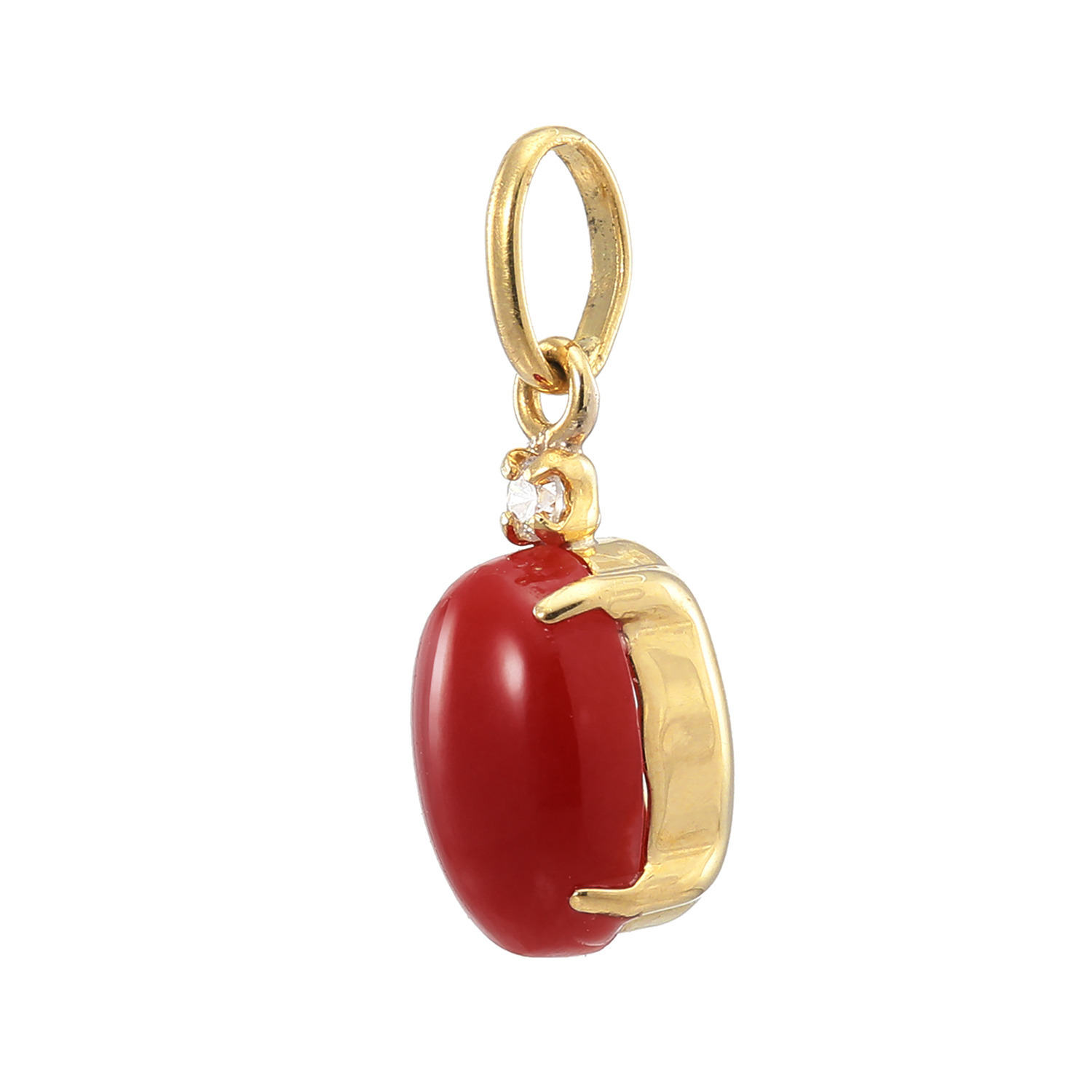 香瑚 １８Ｋ 高知県産血赤珊瑚＆ ダイヤモンド オーバルデザイン ペンダントトップ