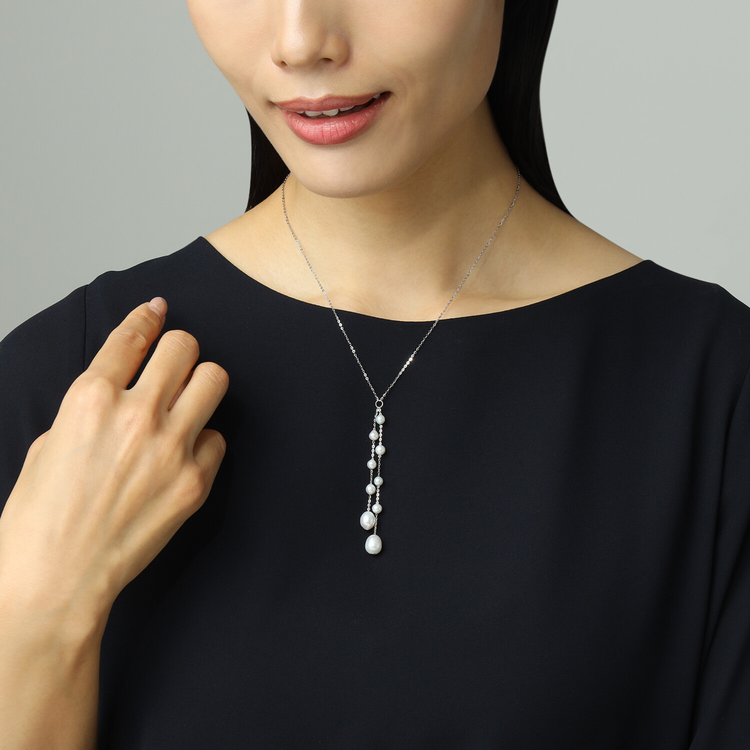 ペレフェリーク シルバー 淡水パール ツインフリンジデザイン ネックレス