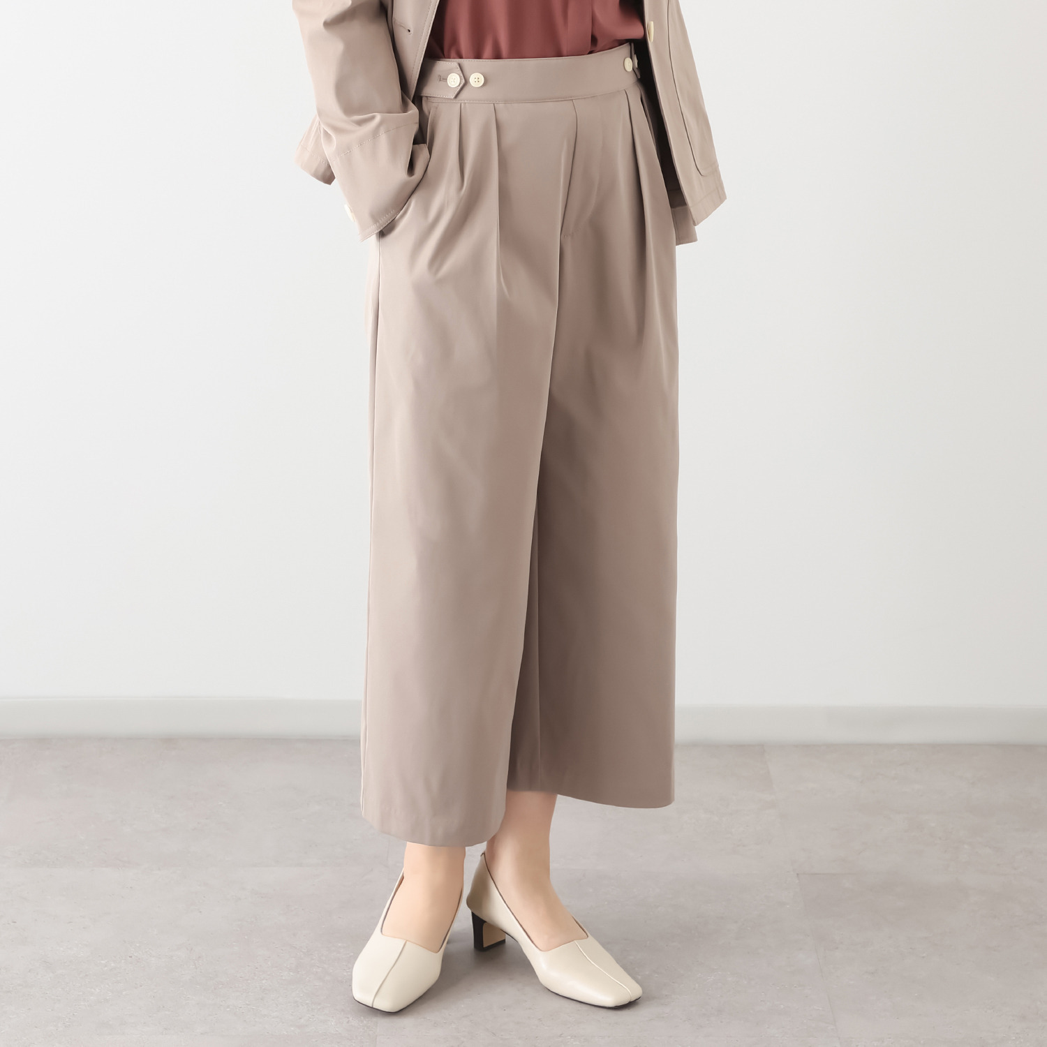 ルナリア はっ水・ＵＶカット ストレッチ大人チノ タックワイドパンツ