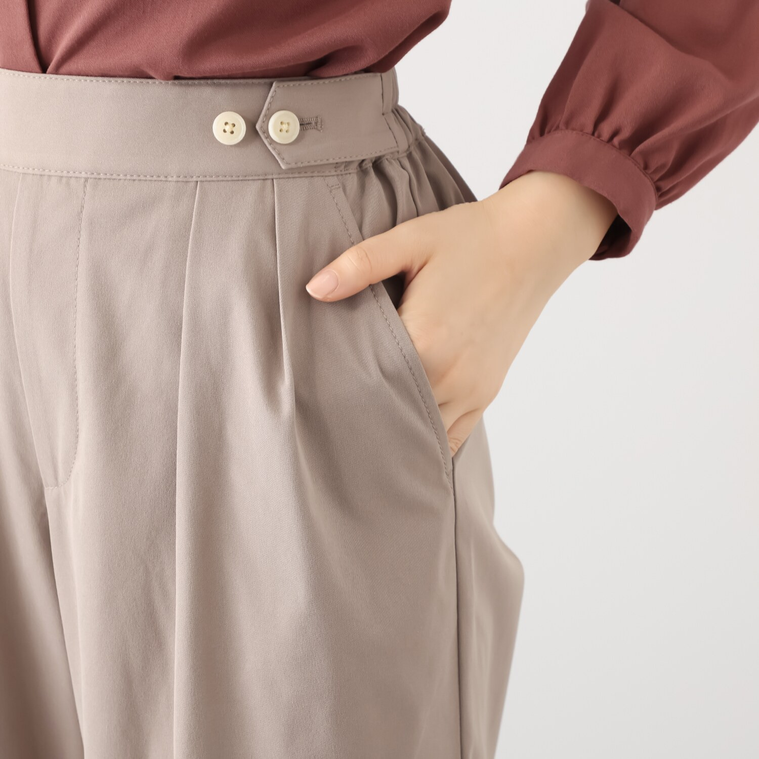 ルナリア はっ水・ＵＶカット ストレッチ大人チノ タックワイドパンツ