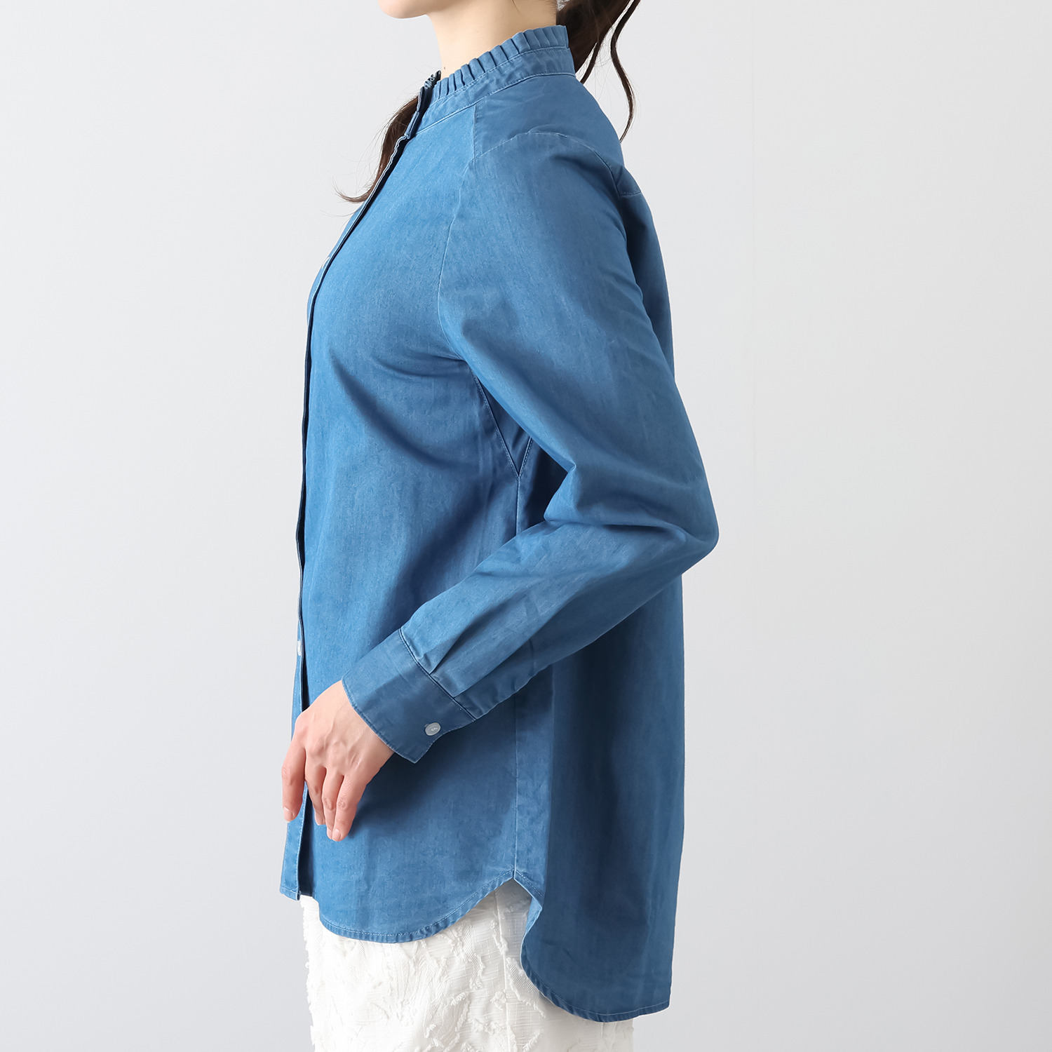 ルナリア 吸水速乾・ＵＶカット さらさらドライデニム フリルバンドカラーシャツ