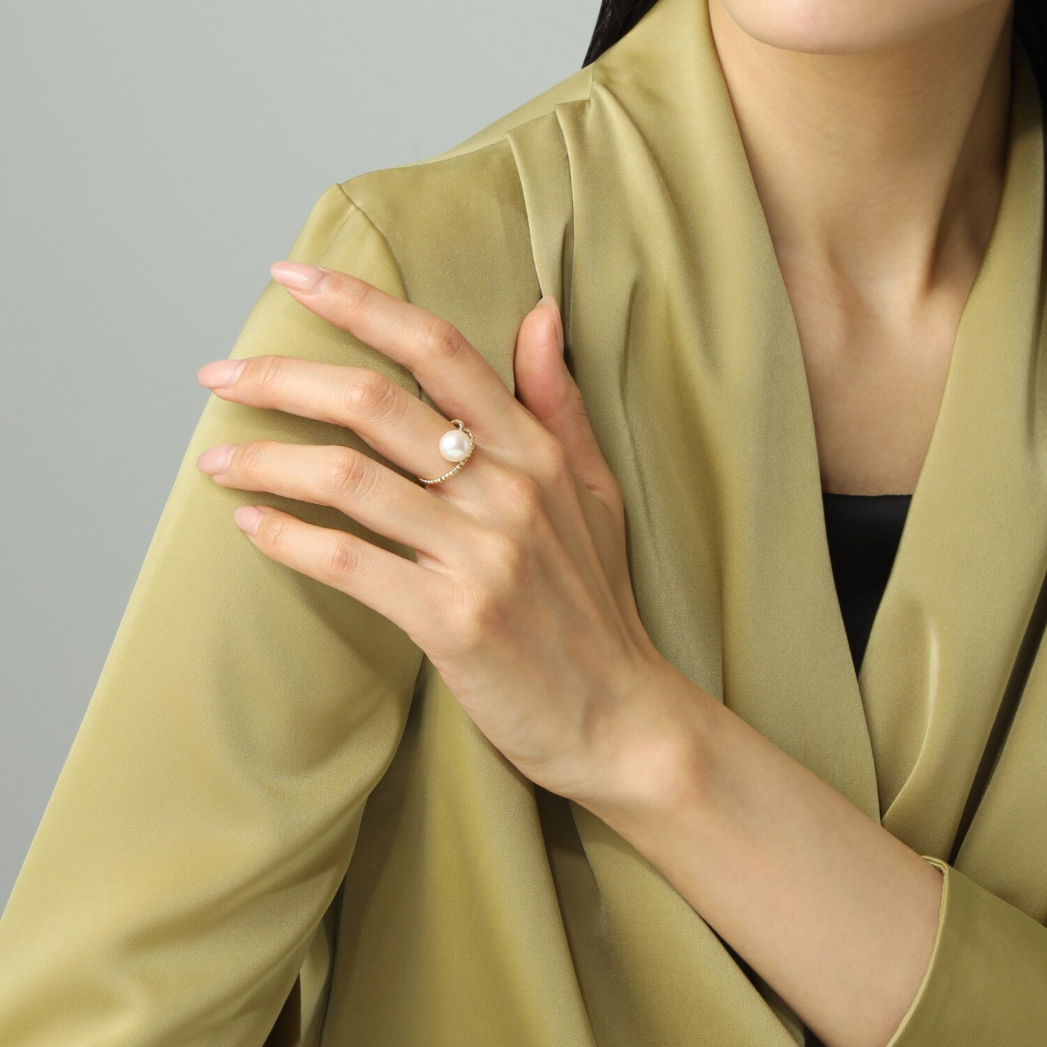 ジュペレ １８Ｋ 国産アコヤパール 大玉９ｍｍＵＰ フレキシブルリング