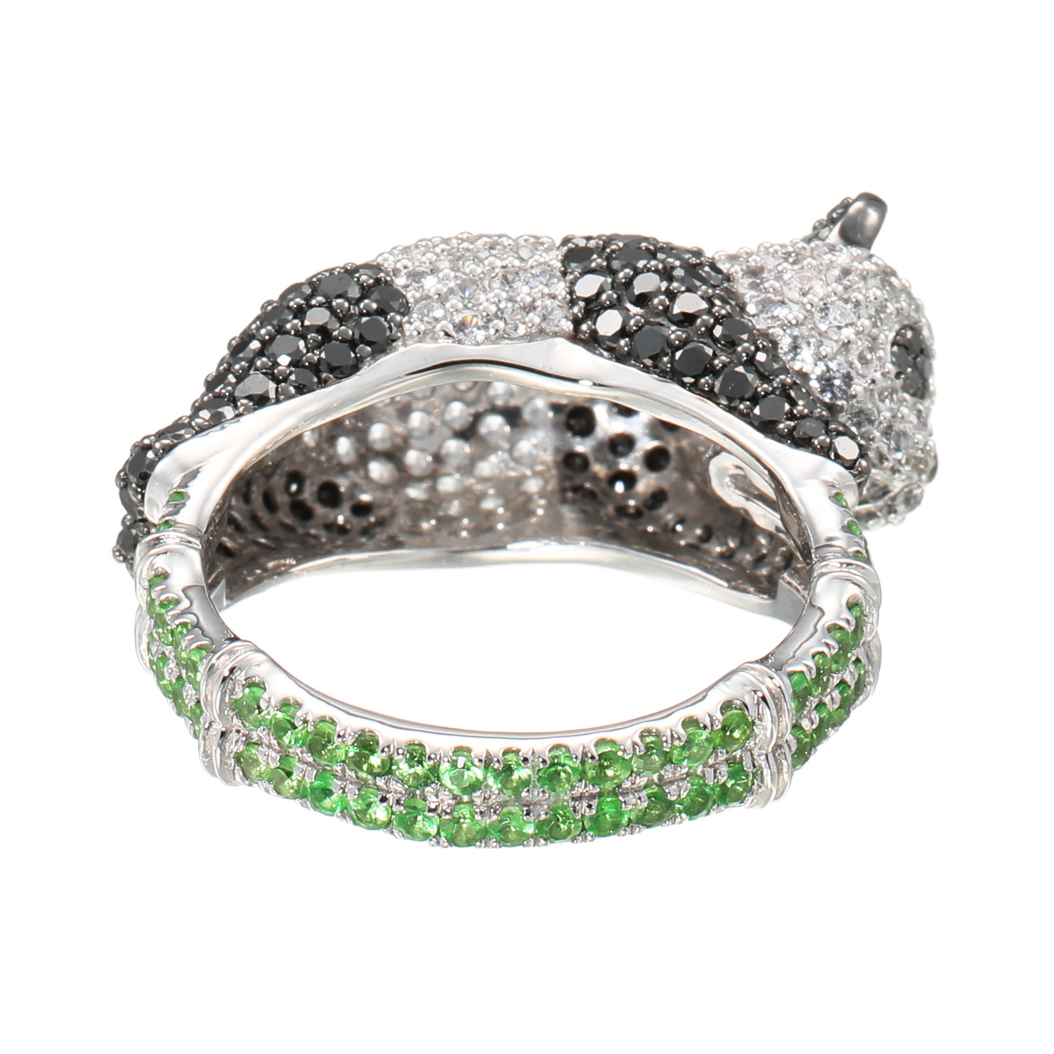 ビジューフルレゾン コローレ プラチナ９００ ブラックダイヤモンド＆ ホワイトサファイア＆ グリーンガーネット プレイングパンダリング