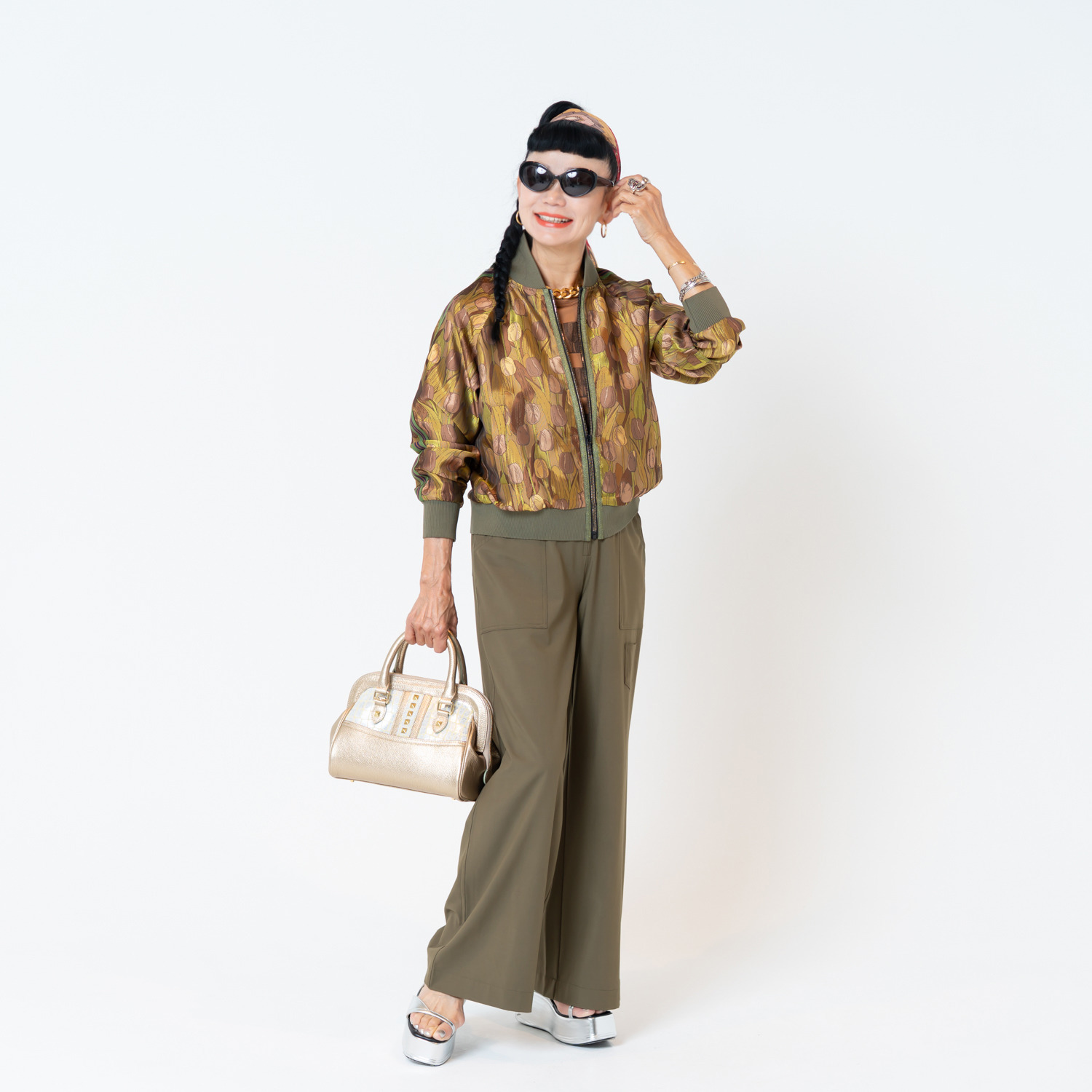 キョウコ　ヒガ チューリップ柄 ジャガードブルゾン