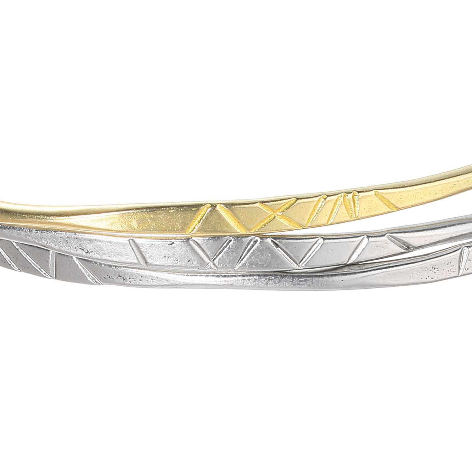 シャビージェンティール ３連デザイン ミックスメタル バングル