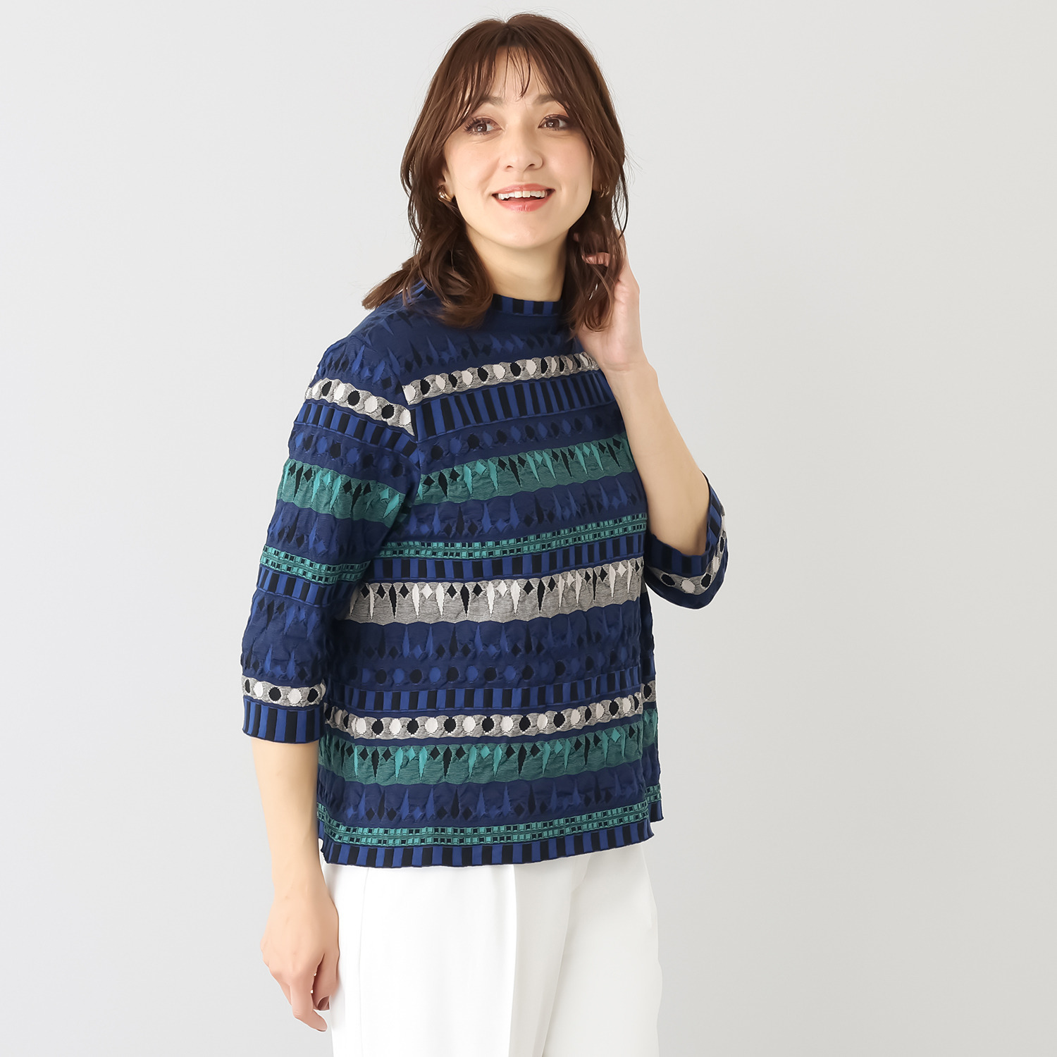 プレセントーア 抗菌防臭 日本製 ポコポコとした立体表現の きりこ柄ジャガード プルオーバー