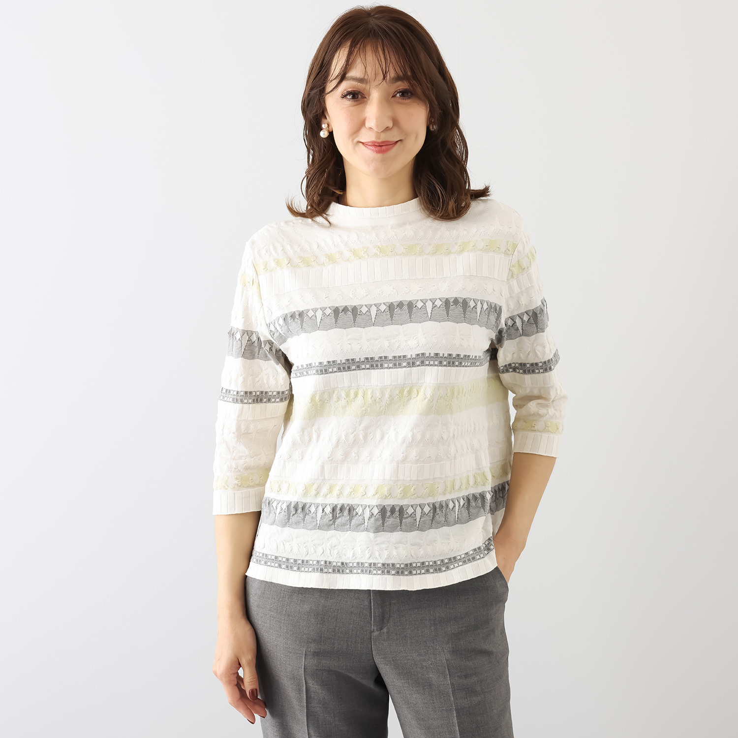 プレセントーア 抗菌防臭 日本製 ポコポコとした立体表現の きりこ柄ジャガード プルオーバー