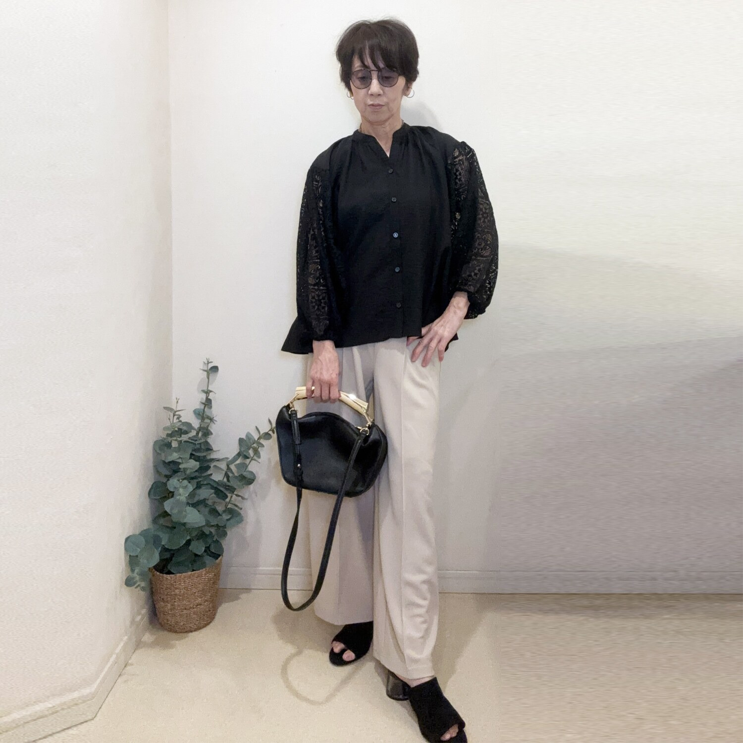 ラフレス コンフォート ワイドパンツ ＜無地＞