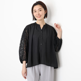 ラフレス エアリー素材 袖レースブラウス