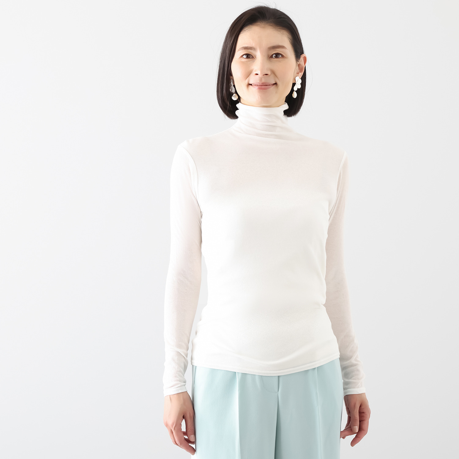 天使の綿シフォン 四六時中着たくなる！ 極上の肌触り！ ボトルネック 一重長袖プルオーバー