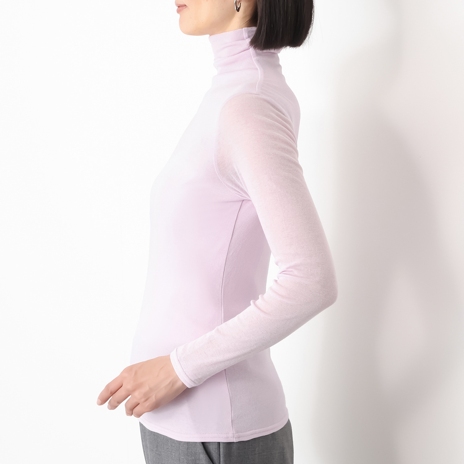 天使の綿シフォン 四六時中着たくなる！ 極上の肌触り！ ボトルネック 一重長袖プルオーバー