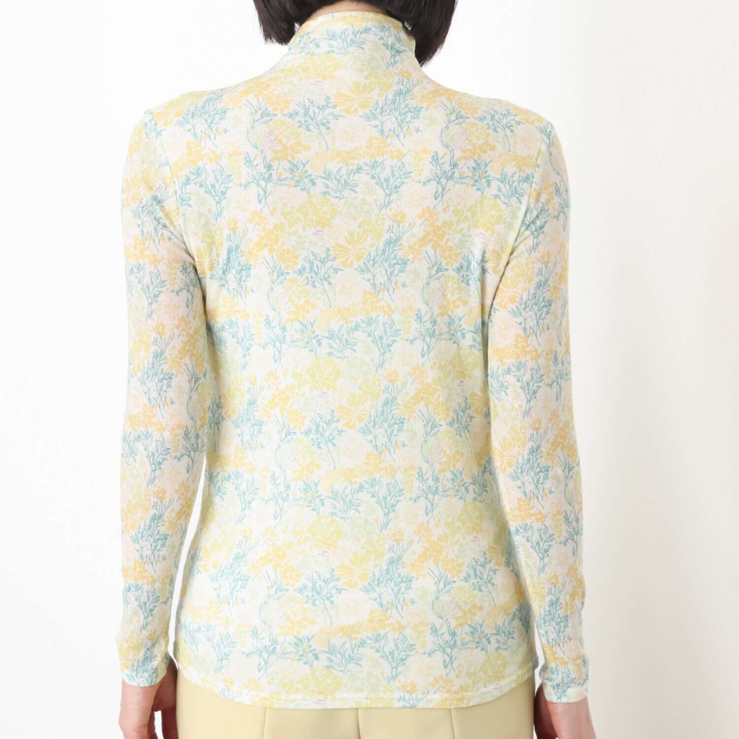 天使の綿シフォン モックネック プリント 一重長袖プルオーバー