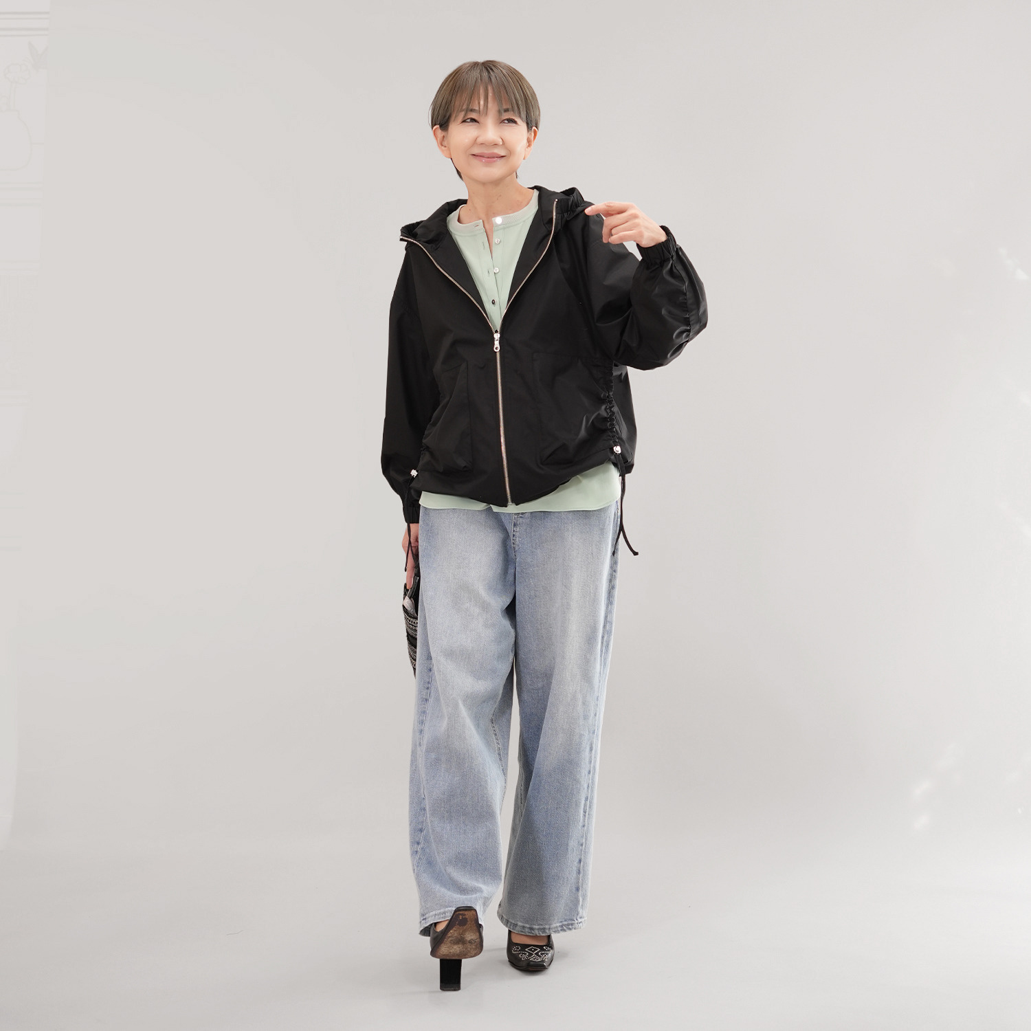 エムズ　スタイル ストレッチデシン 異素材切替 ヘンリーネック プルオーバー