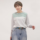 エムズ　スタイル 配色ボーダー シャーリングチュール切替 デザインプルオーバー