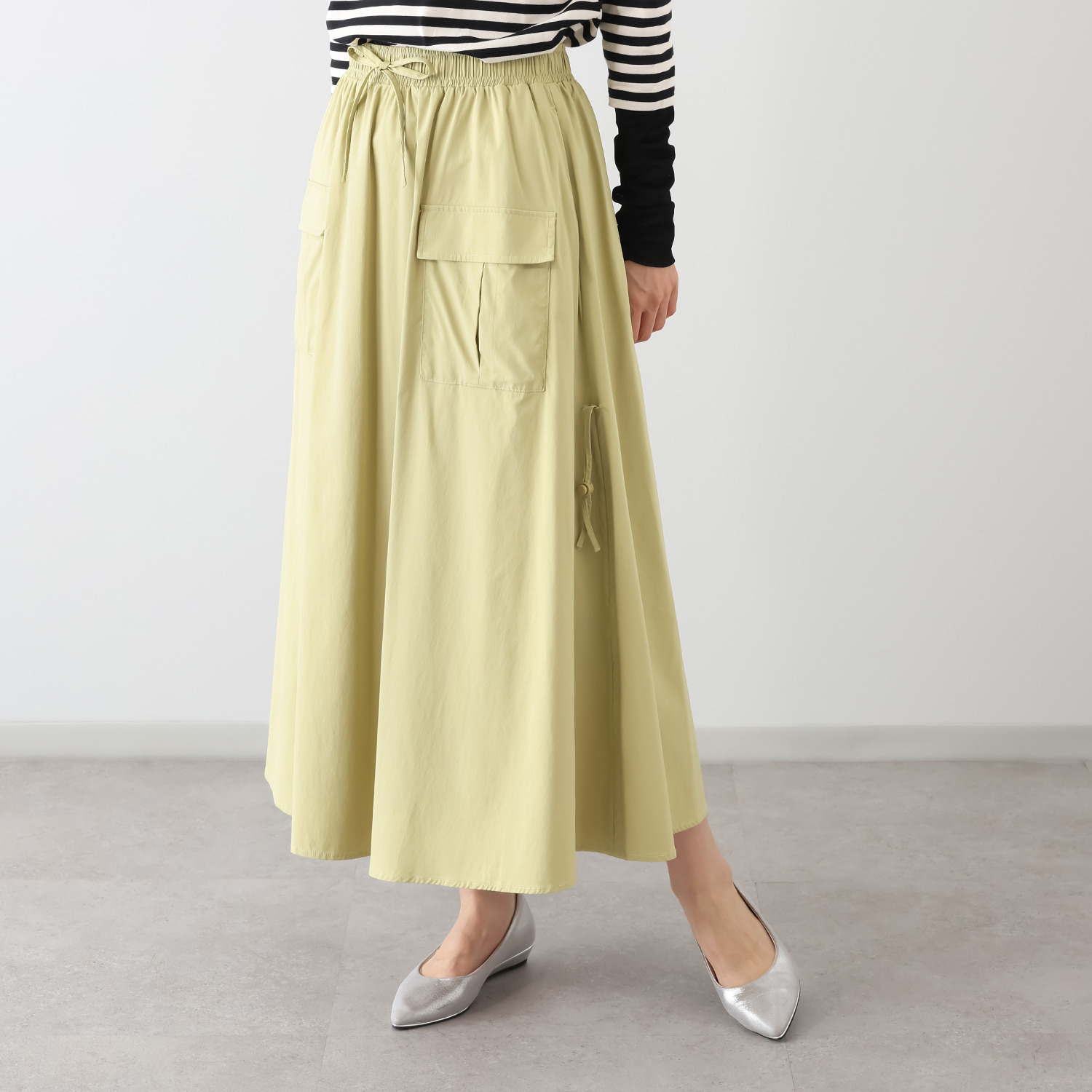 エムズ　スタイル シャドーストライプ カーゴポケットアクセント サイドドロスト フレアースカート