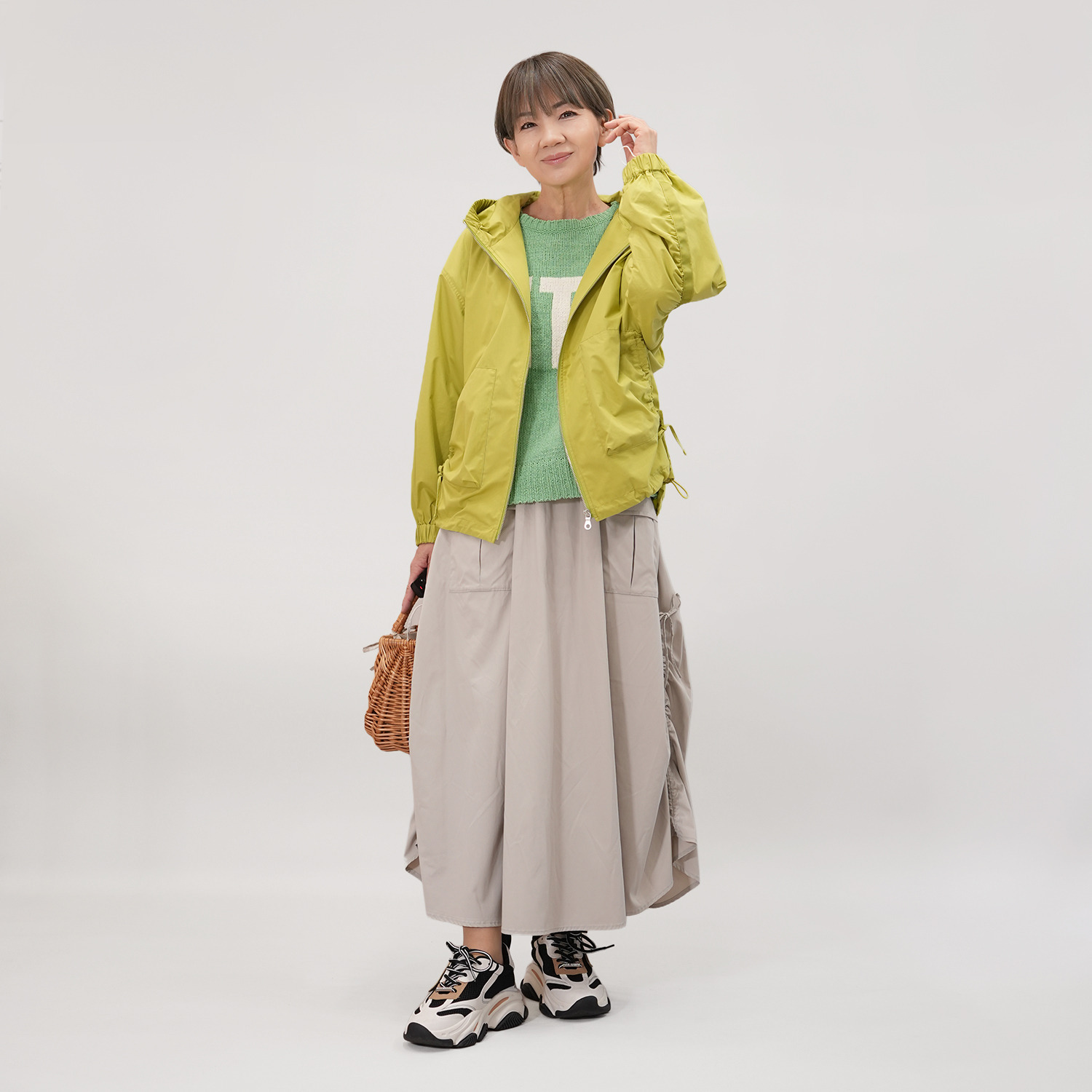 エムズ　スタイル シャドーストライプ カーゴポケットアクセント サイドドロスト フレアースカート