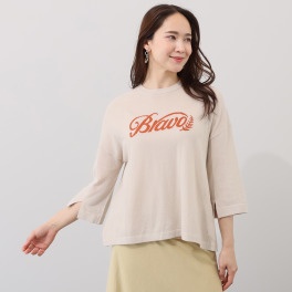 ソアージュ サバンナクール アフリカコットン１００％ Ｂｒａｖｏロゴ 七分袖ニットＴシャツ