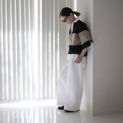 イロプライム センタープレス シークレットゴム コットンパンツ