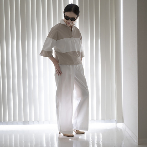 イロプライム センタープレス シークレットゴム コットンパンツ