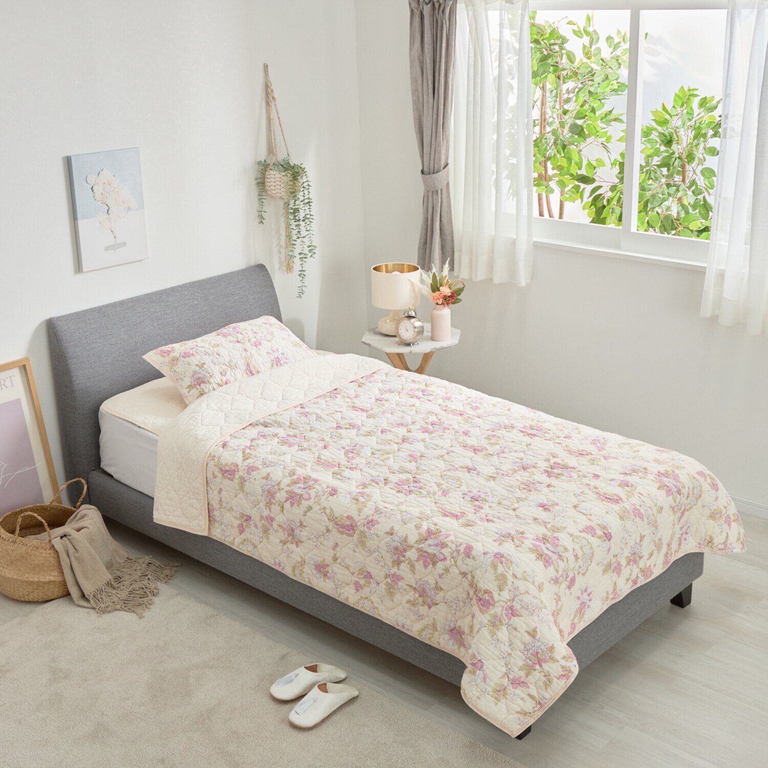 ｎｉｓｈｉｋａｗａ オールコットン 抗菌　リバーシブル やわらか水洗い キルトケット ＜シングル＞