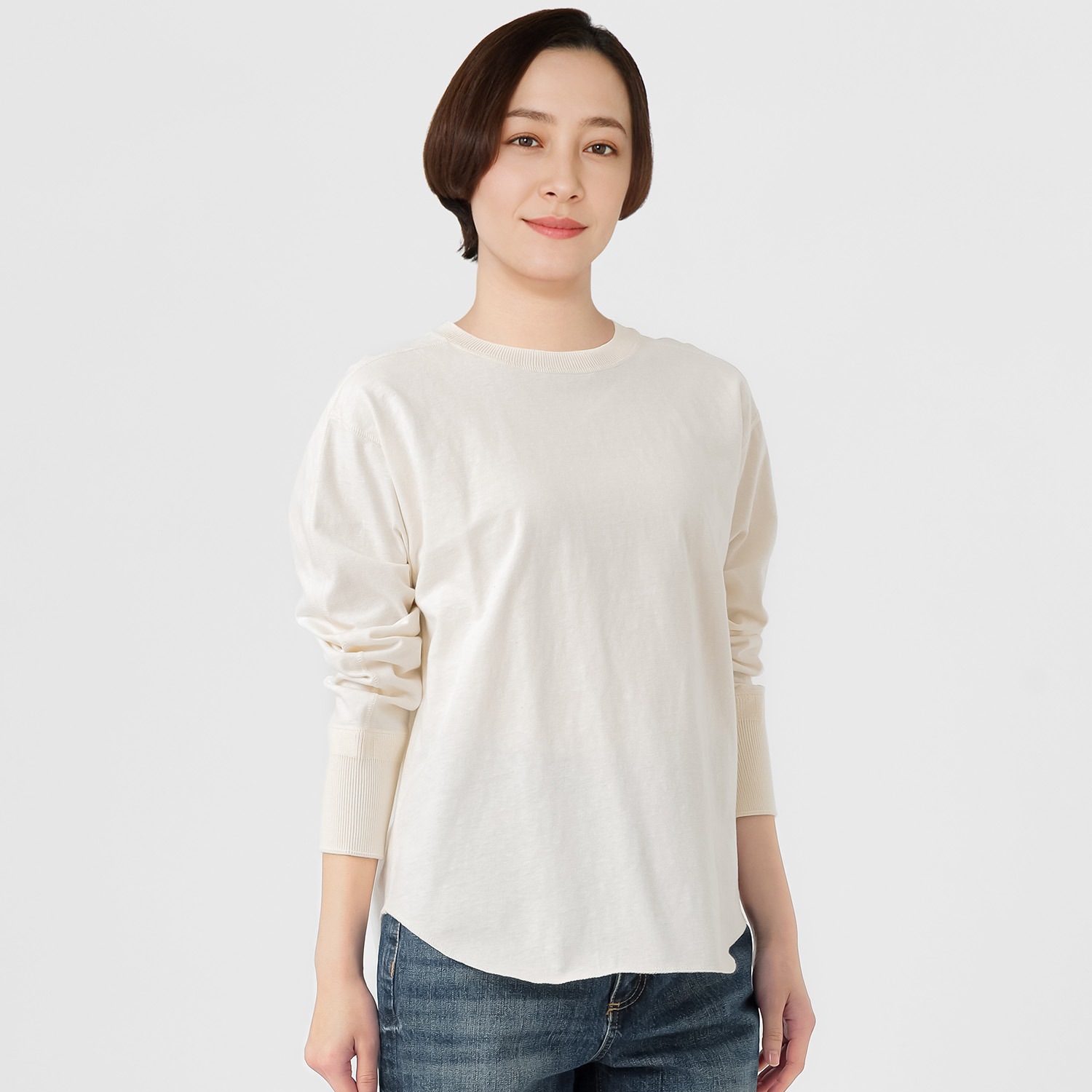 エマキュレイト 日本製 コットンジャージー クルーネック プルオーバー