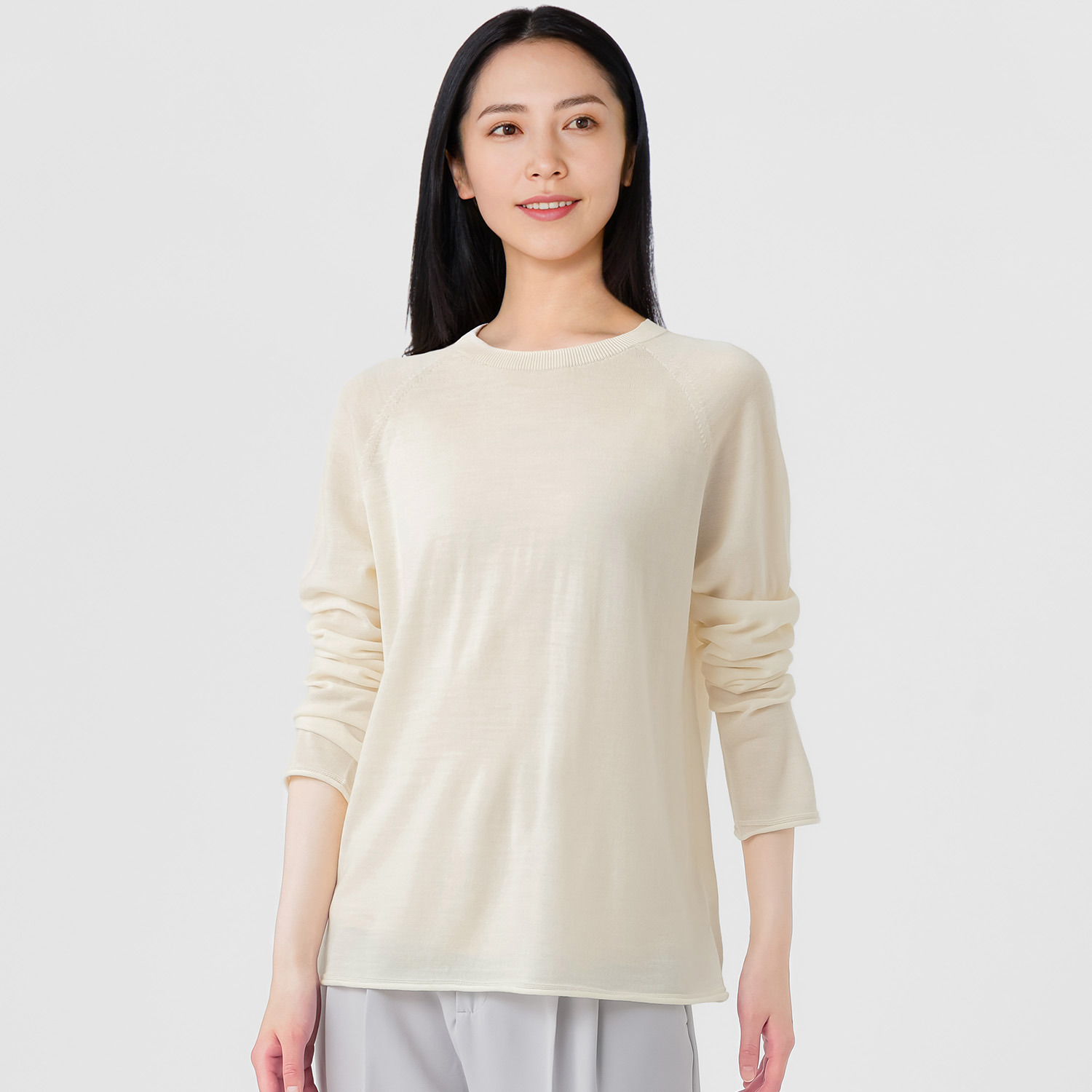 エマキュレイト 日本製 ファインメリノウール ホールガーメント クルーネック プルオーバー