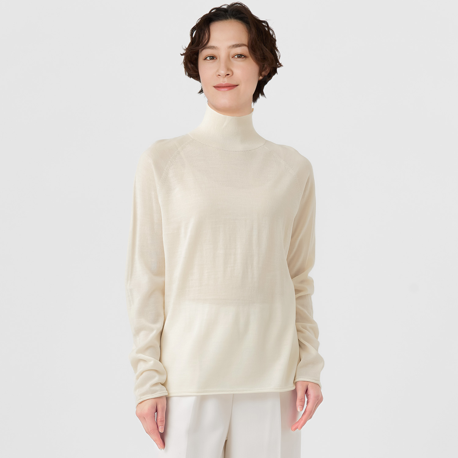 エマキュレイト 日本製 ファインメリノウール ホールガーメント ハイネック プルオーバー