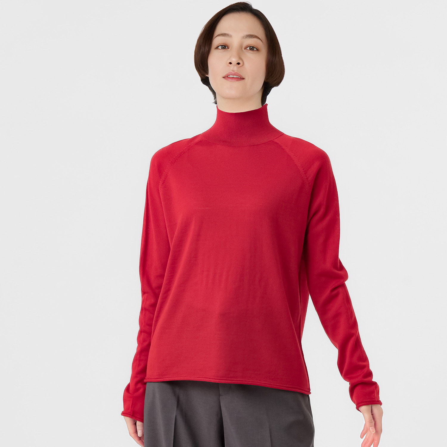 エマキュレイト 日本製 ファインメリノウール ホールガーメント ハイネック プルオーバー