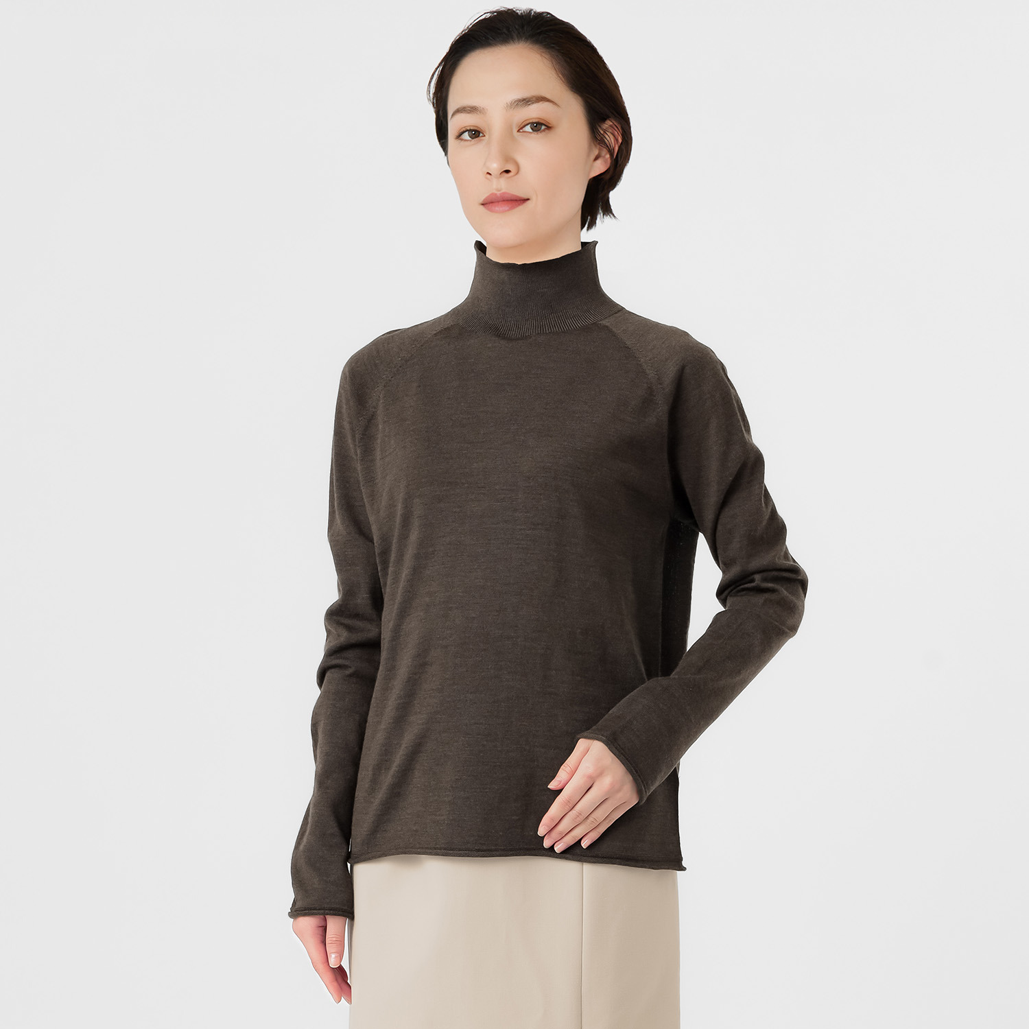 エマキュレイト 日本製 ファインメリノウール ホールガーメント ハイネック プルオーバー