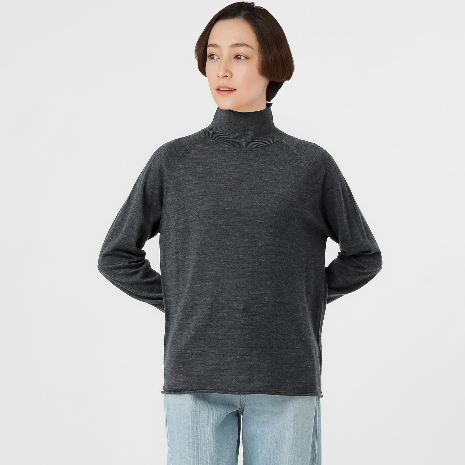 エマキュレイト 日本製 ファインメリノウール ホールガーメント ハイネック プルオーバー