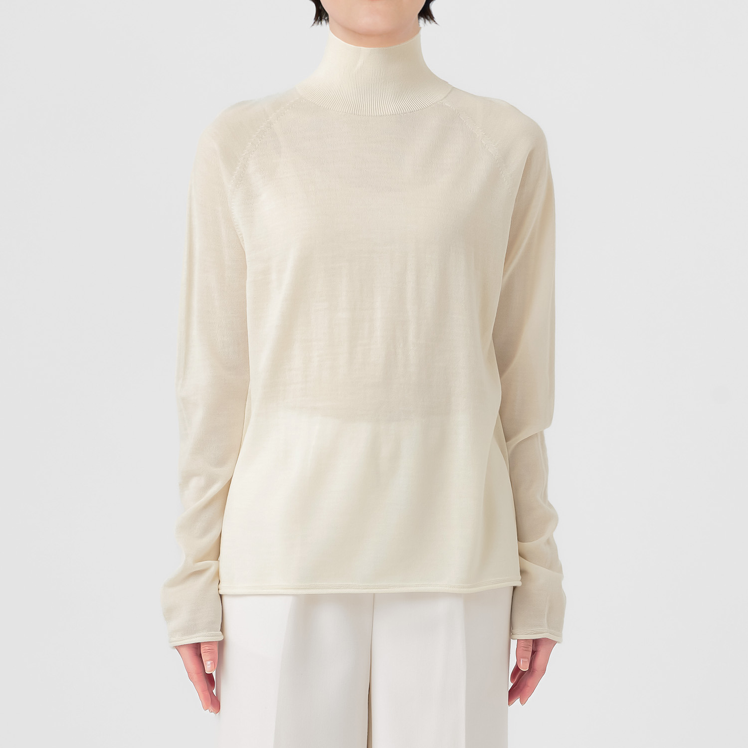 エマキュレイト 日本製 ファインメリノウール ホールガーメント ハイネック プルオーバー