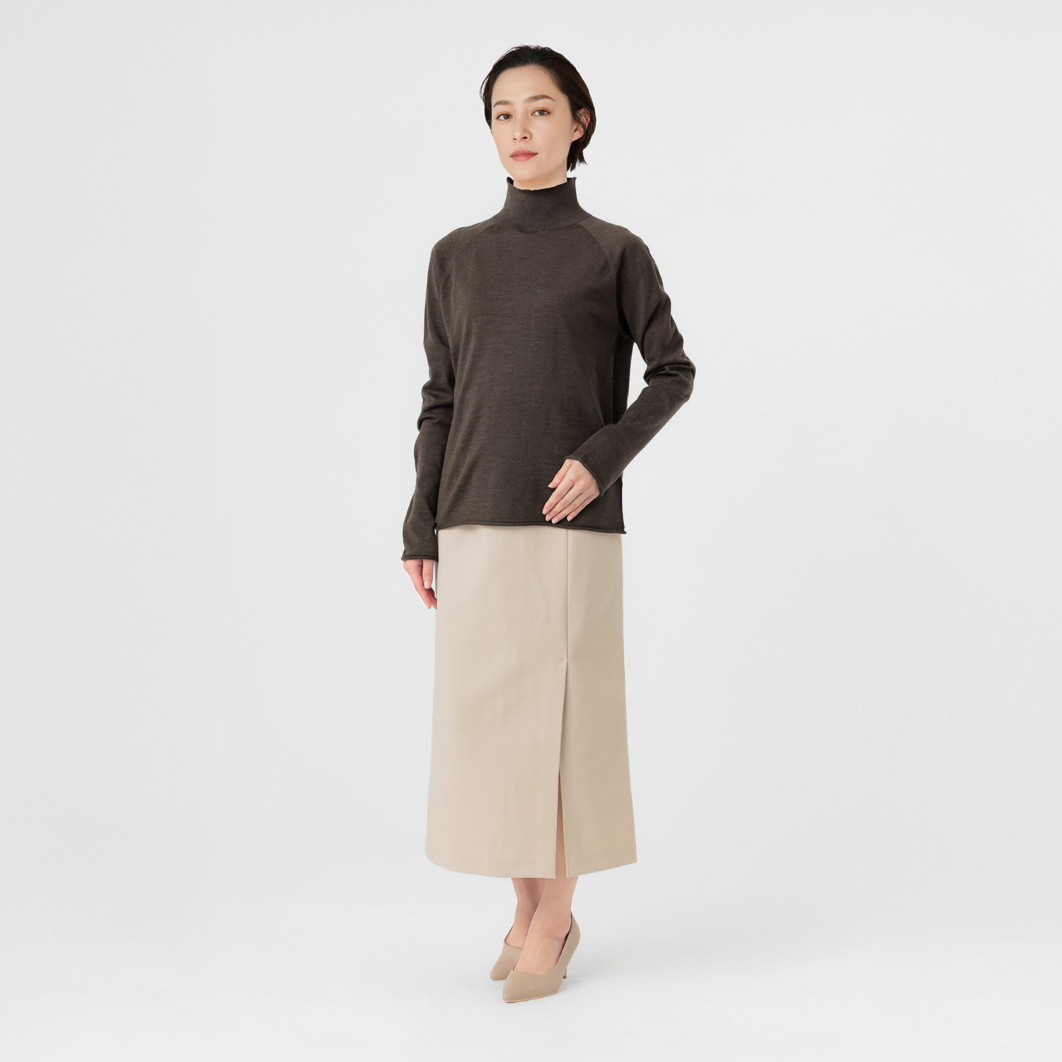 エマキュレイト 日本製 ファインメリノウール ホールガーメント ハイネック プルオーバー