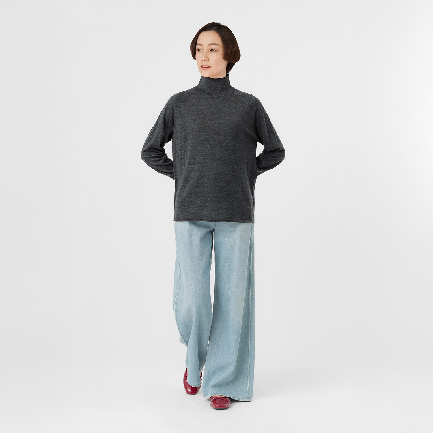 エマキュレイト 日本製 ファインメリノウール ホールガーメント ハイネック プルオーバー