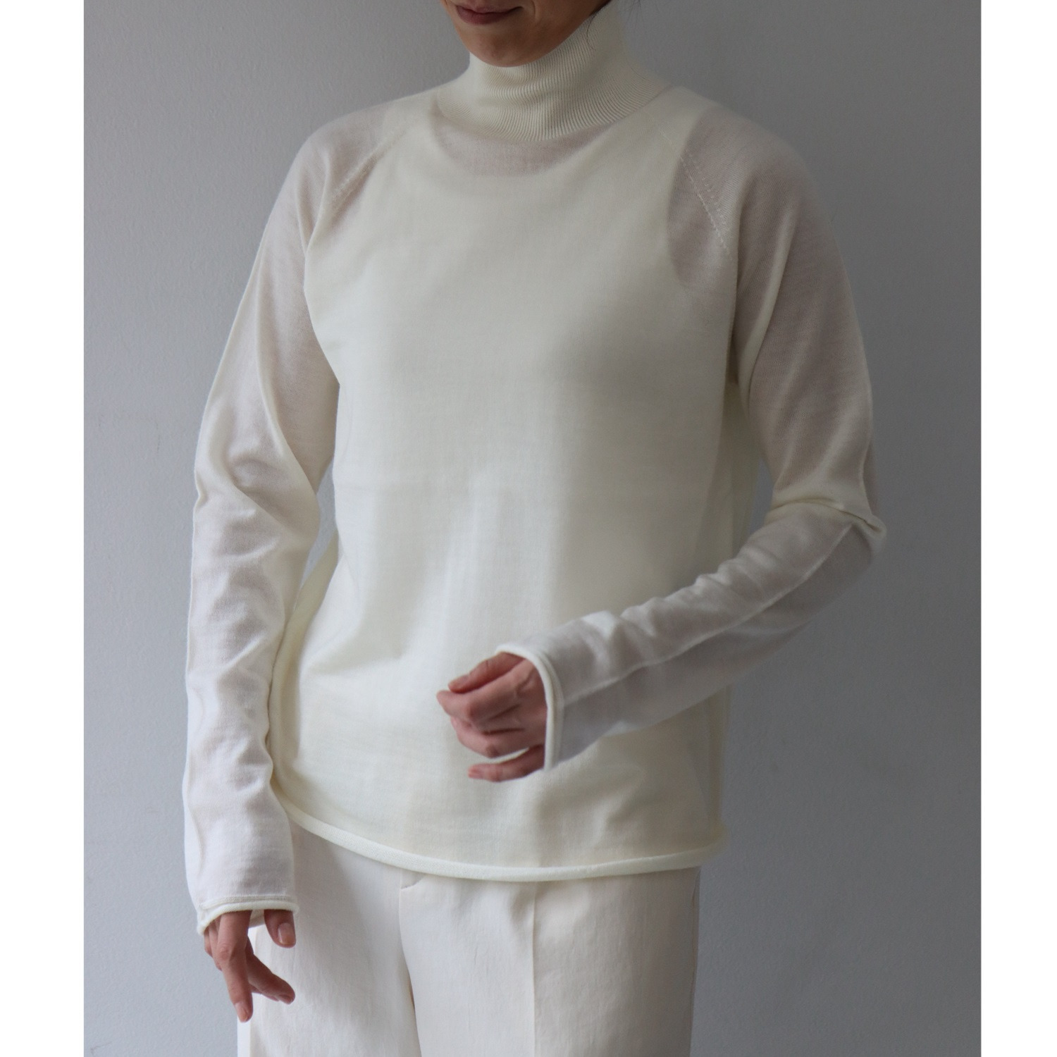 エマキュレイト 日本製 ファインメリノウール ホールガーメント ハイネック プルオーバー