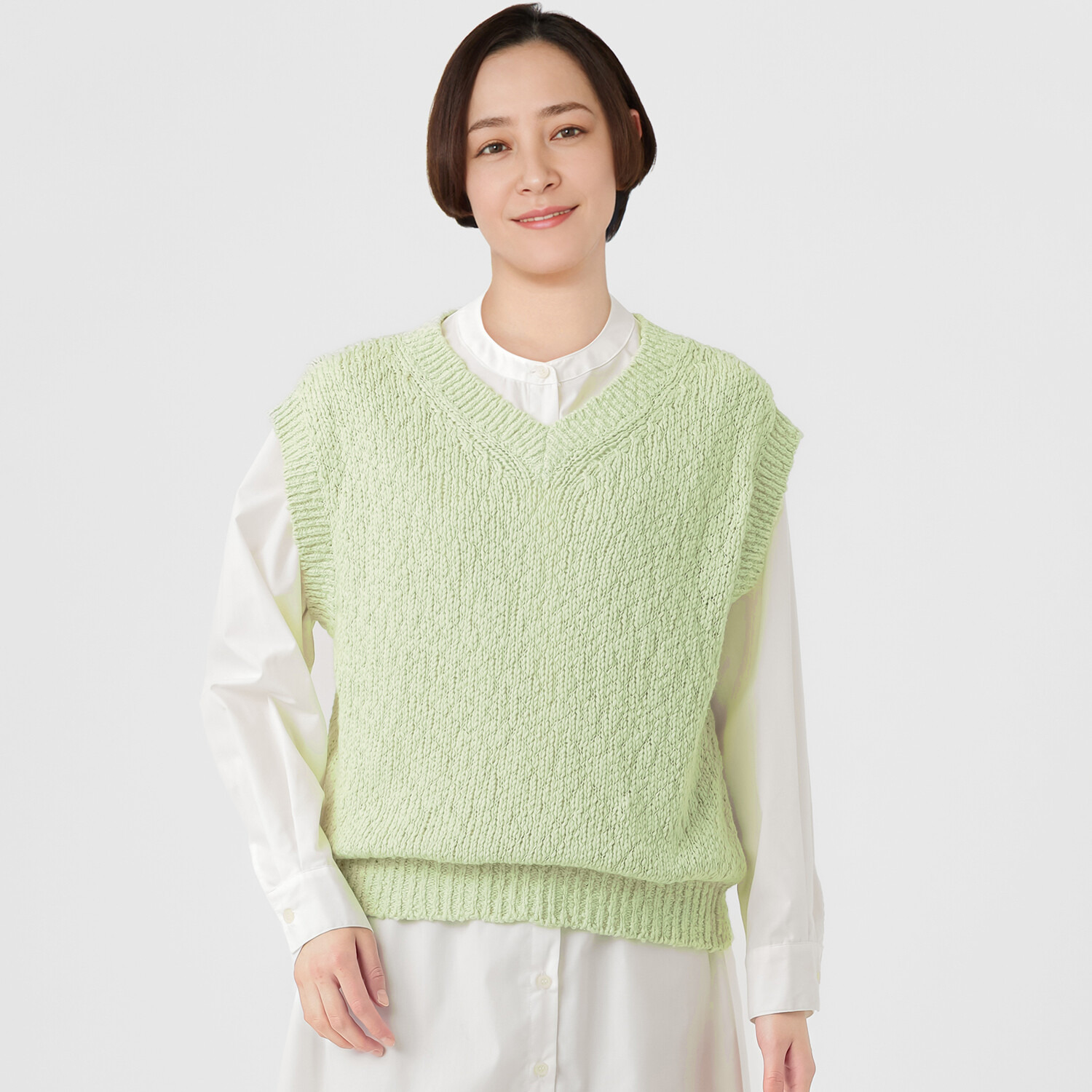 エマキュレイト 日本製 綿１００％ スラブヤーン ホールガーメント ２ウェイ Ｖネックベスト