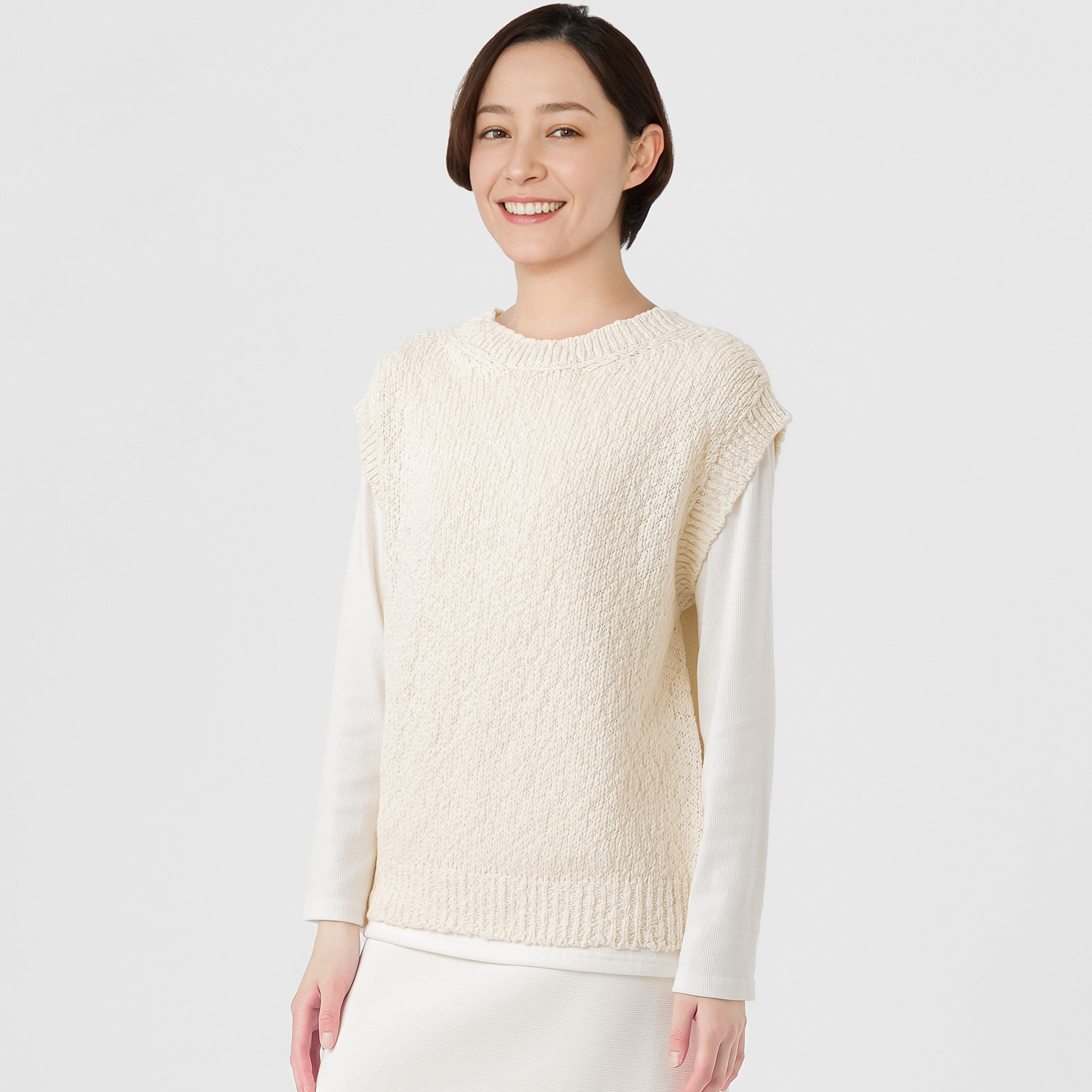 エマキュレイト 日本製 綿１００％ スラブヤーン ホールガーメント ２ウェイ Ｖネックベスト