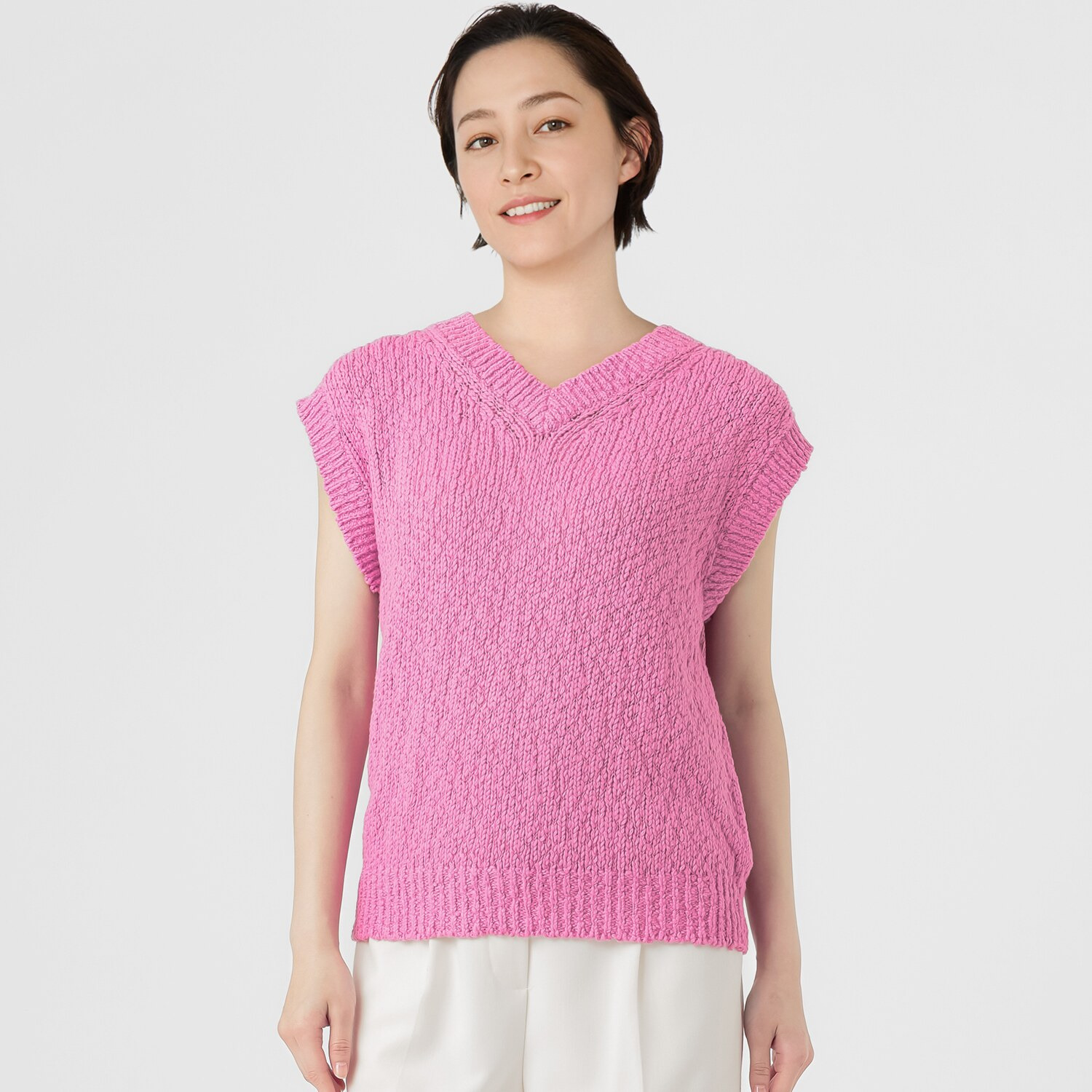 エマキュレイト 日本製 綿１００％ スラブヤーン ホールガーメント ２ウェイ Ｖネックベスト