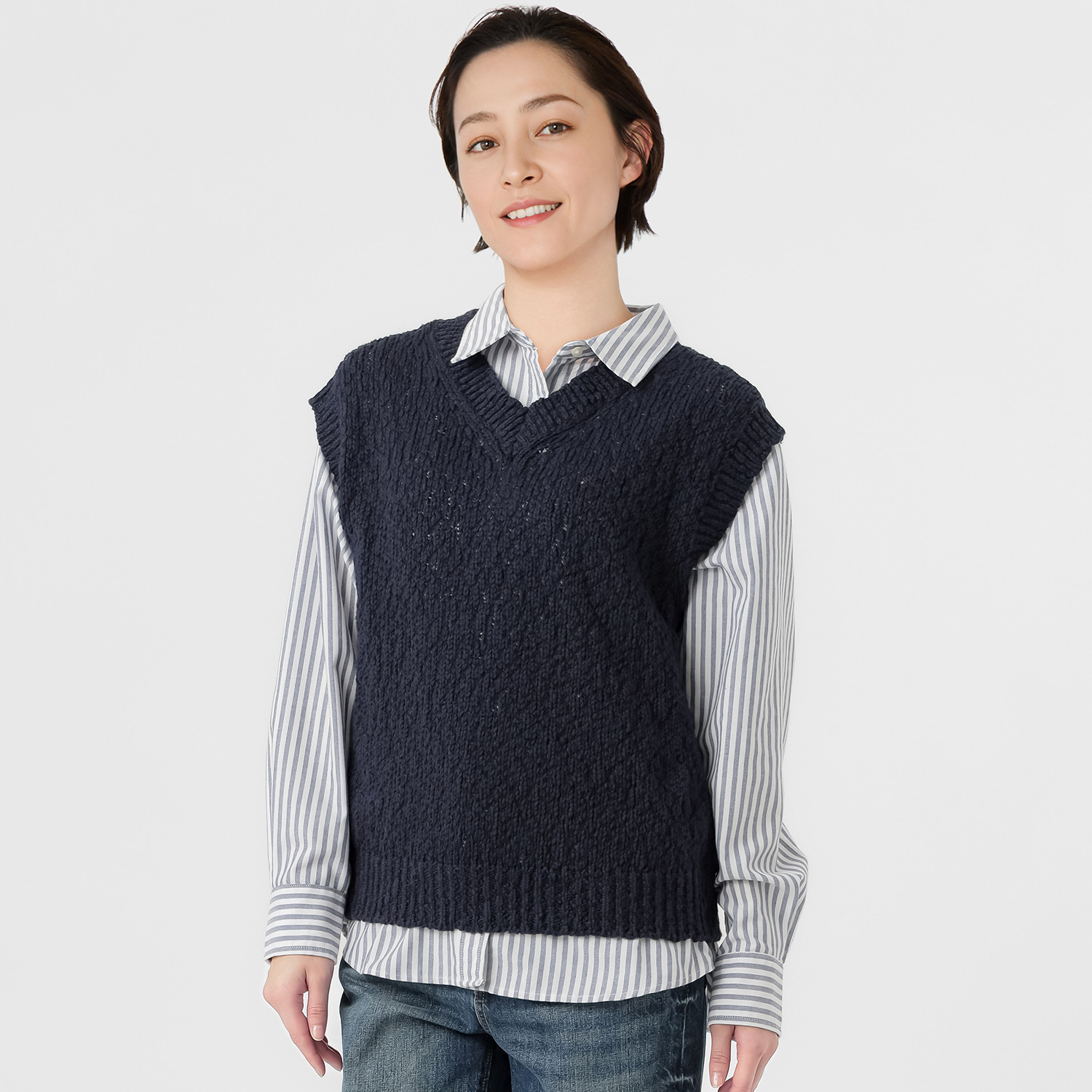 エマキュレイト 日本製 綿１００％ スラブヤーン ホールガーメント ２ウェイ Ｖネックベスト