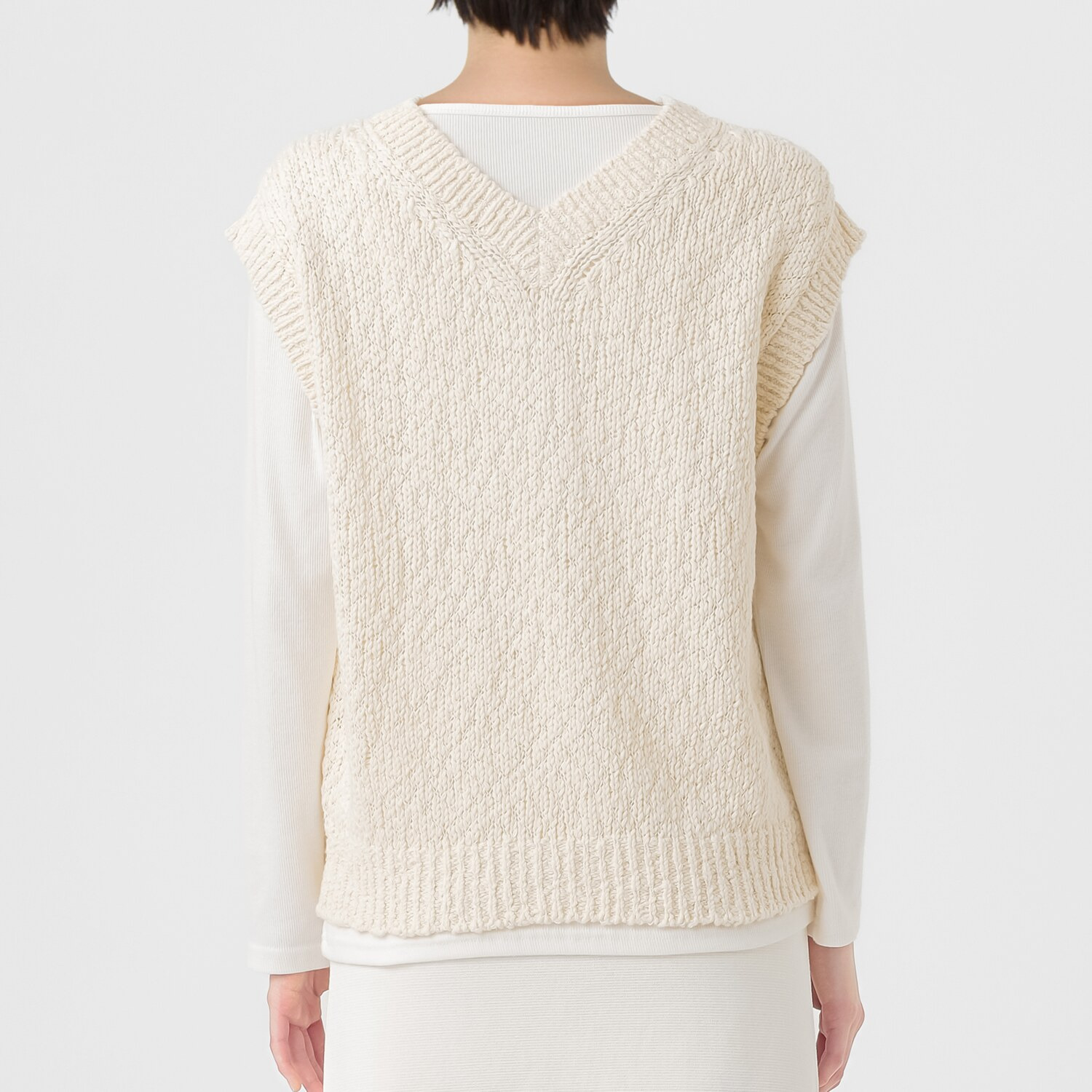 エマキュレイト 日本製 綿１００％ スラブヤーン ホールガーメント ２ウェイ Ｖネックベスト