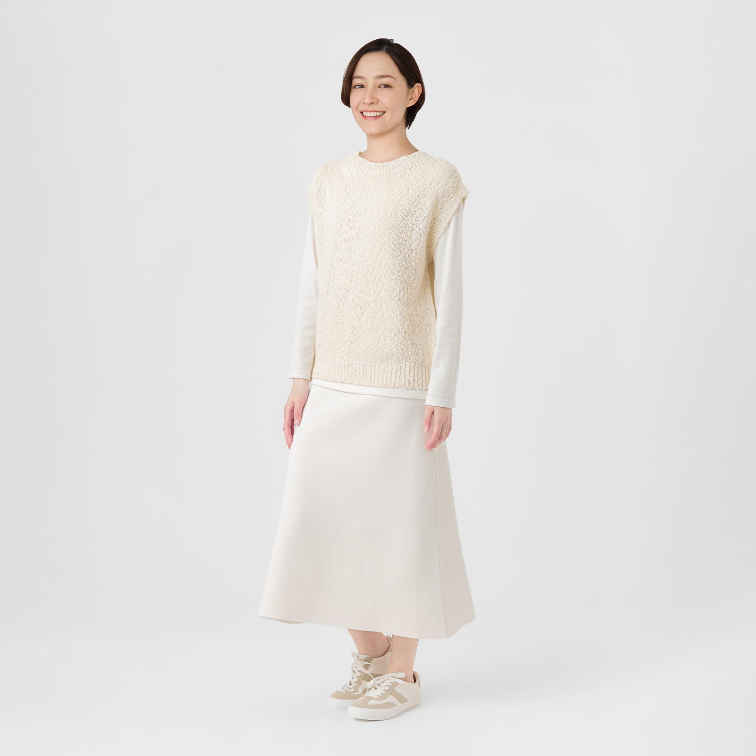 エマキュレイト 日本製 綿１００％ スラブヤーン ホールガーメント ２ウェイ Ｖネックベスト