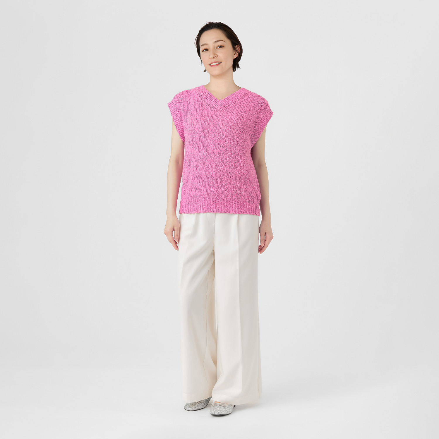 エマキュレイト 日本製 綿１００％ スラブヤーン ホールガーメント ２ウェイ Ｖネックベスト