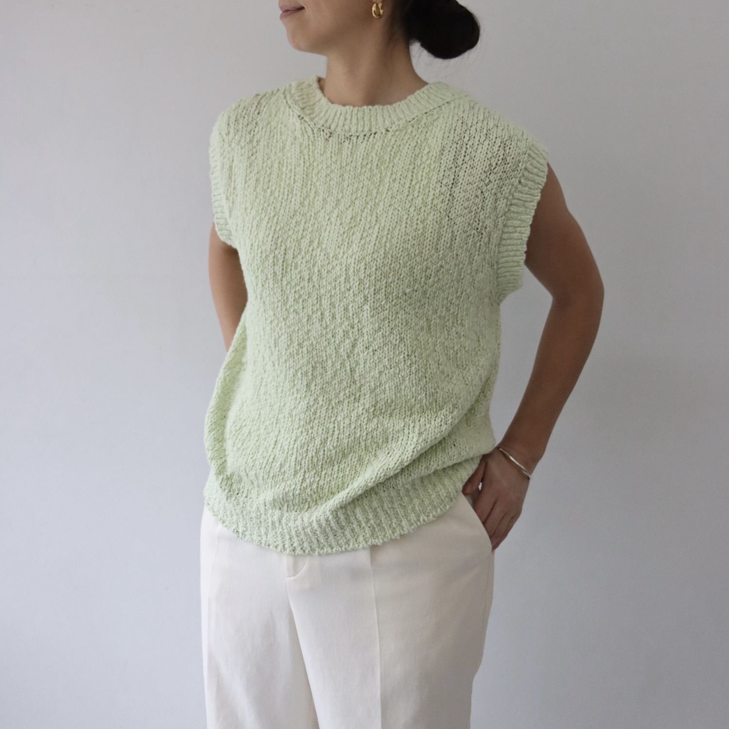 エマキュレイト 日本製 綿１００％ スラブヤーン ホールガーメント ２ウェイ Ｖネックベスト