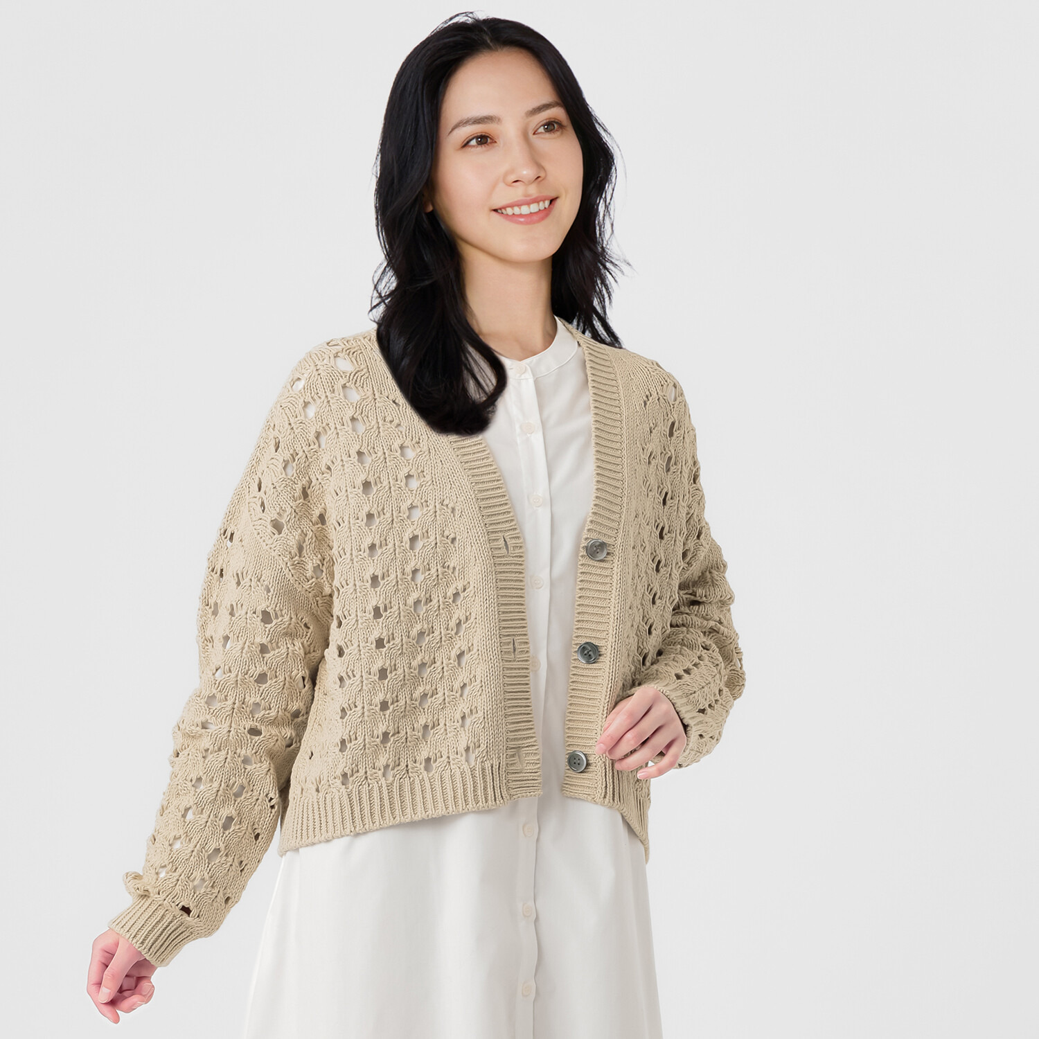 エマキュレイト 日本製 ホールガーメント リリヤーン 透かし柄 ニットカーディガン